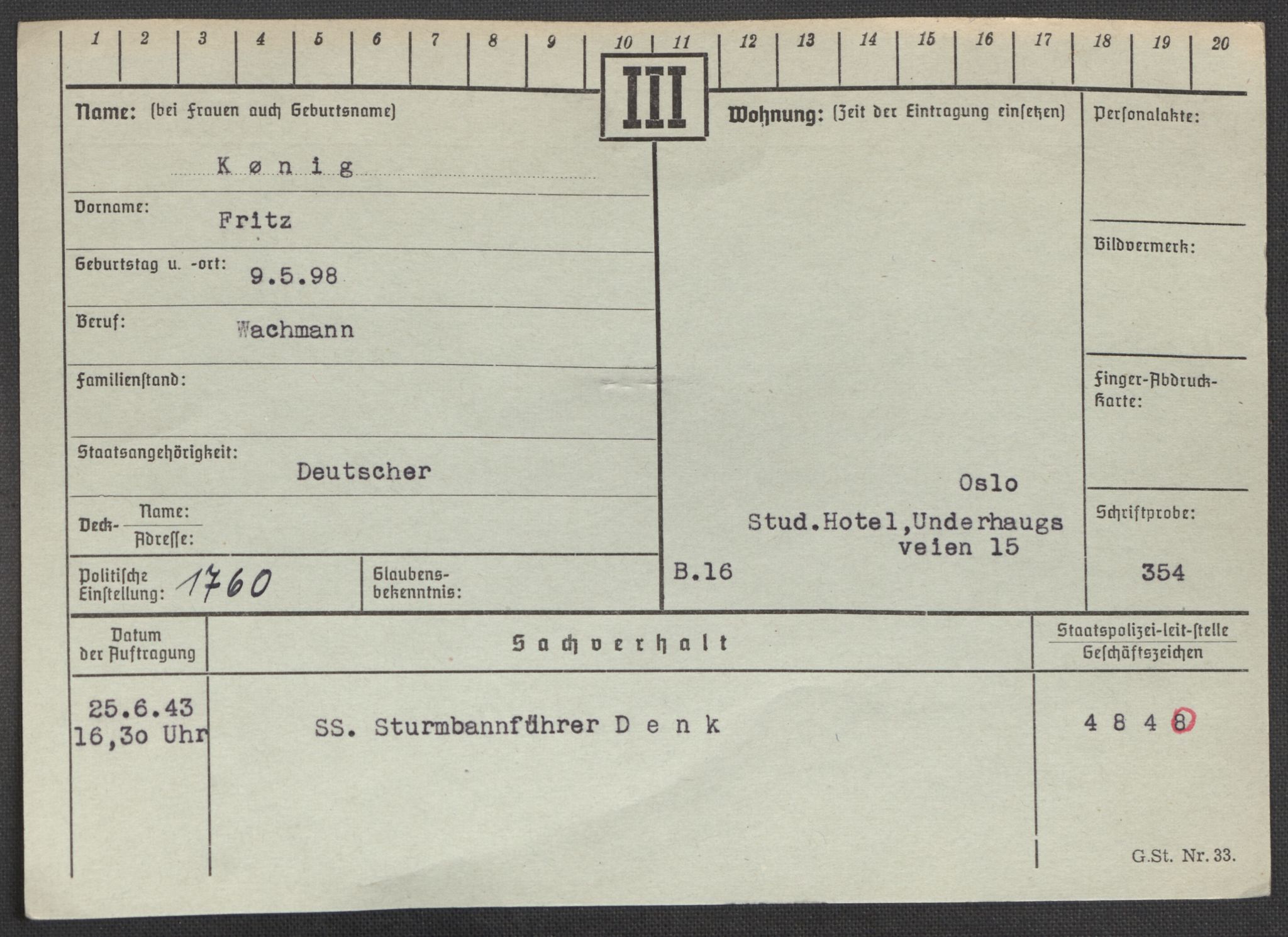 Befehlshaber der Sicherheitspolizei und des SD, AV/RA-RAFA-5969/E/Ea/Eaa/L0006: Register over norske fanger i Møllergata 19: Kj-Lund, 1940-1945, p. 588