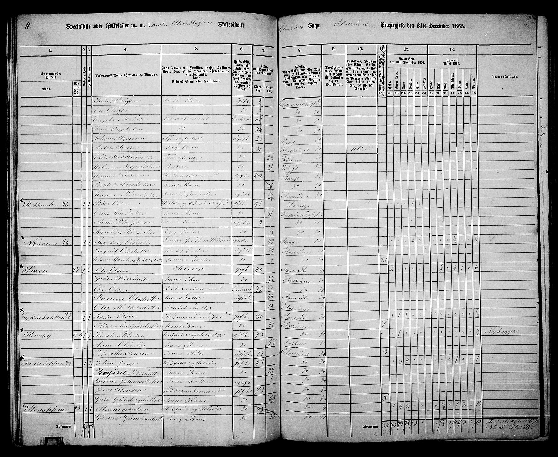 RA, 1865 census for Elverum, 1865, p. 129