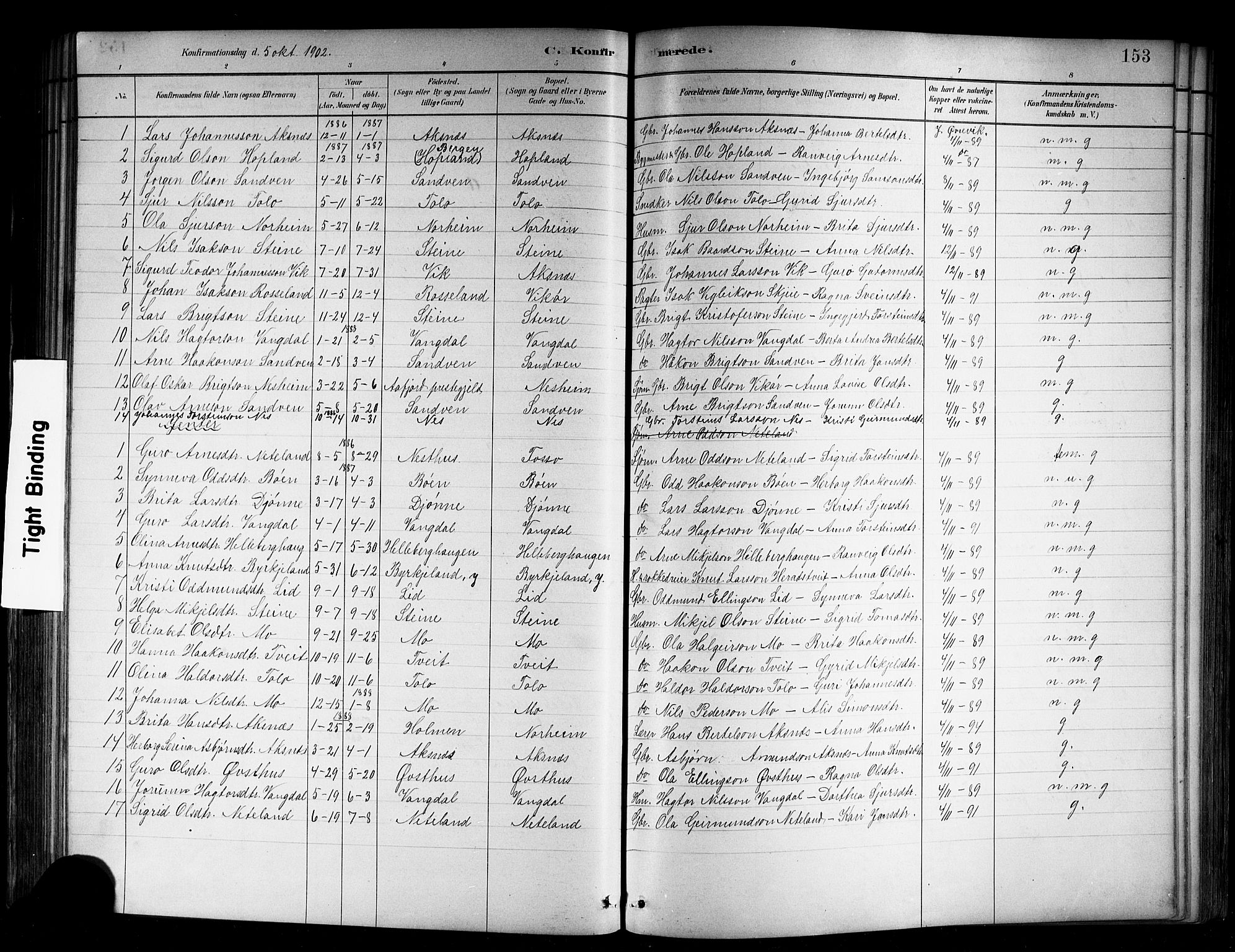 Kvam sokneprestembete, SAB/A-76201/H/Hab: Parish register (copy) no. B 3, 1884-1916, p. 153