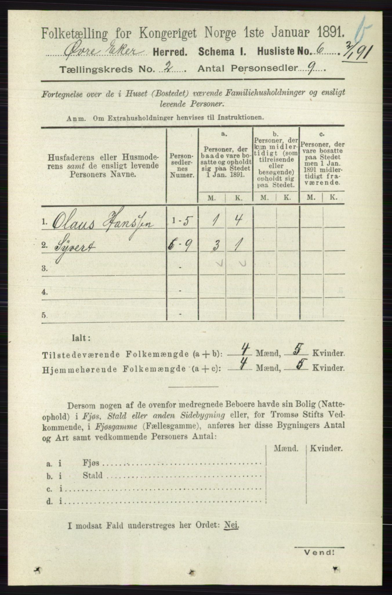 RA, 1891 census for 0624 Øvre Eiker, 1891, p. 8384