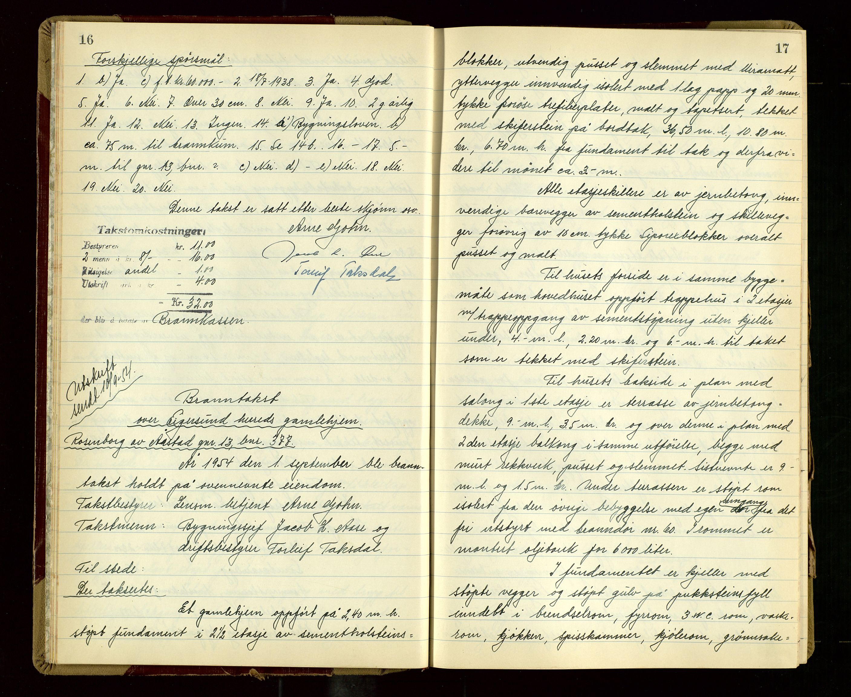 Eigersund lensmannskontor, AV/SAST-A-100171/Goa/L0013: "Branntakstprotokoll", 1954-1955, p. 16-17