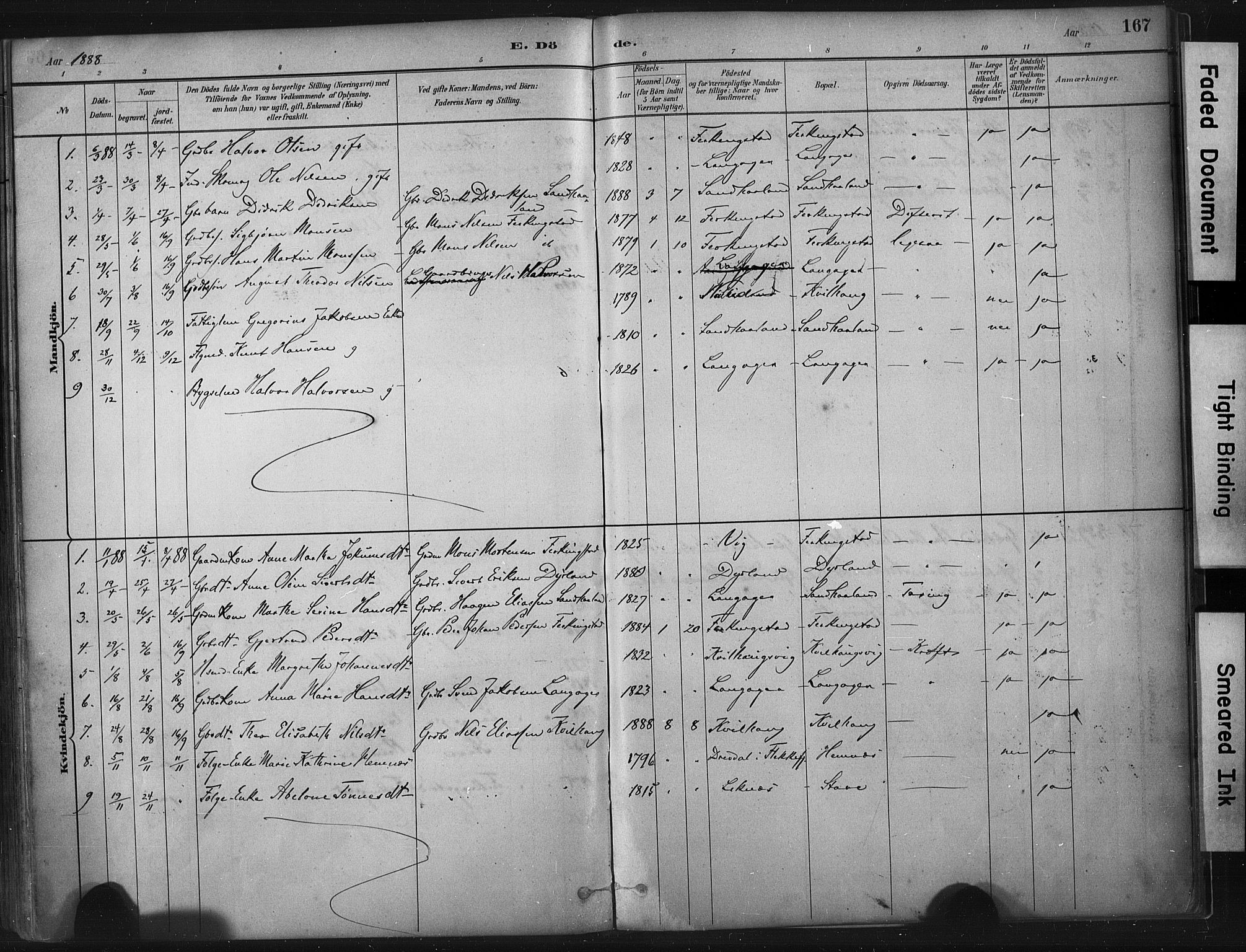 Skudenes sokneprestkontor, AV/SAST-A -101849/H/Ha/Haa/L0010: Parish register (official) no. A 7, 1882-1912, p. 167