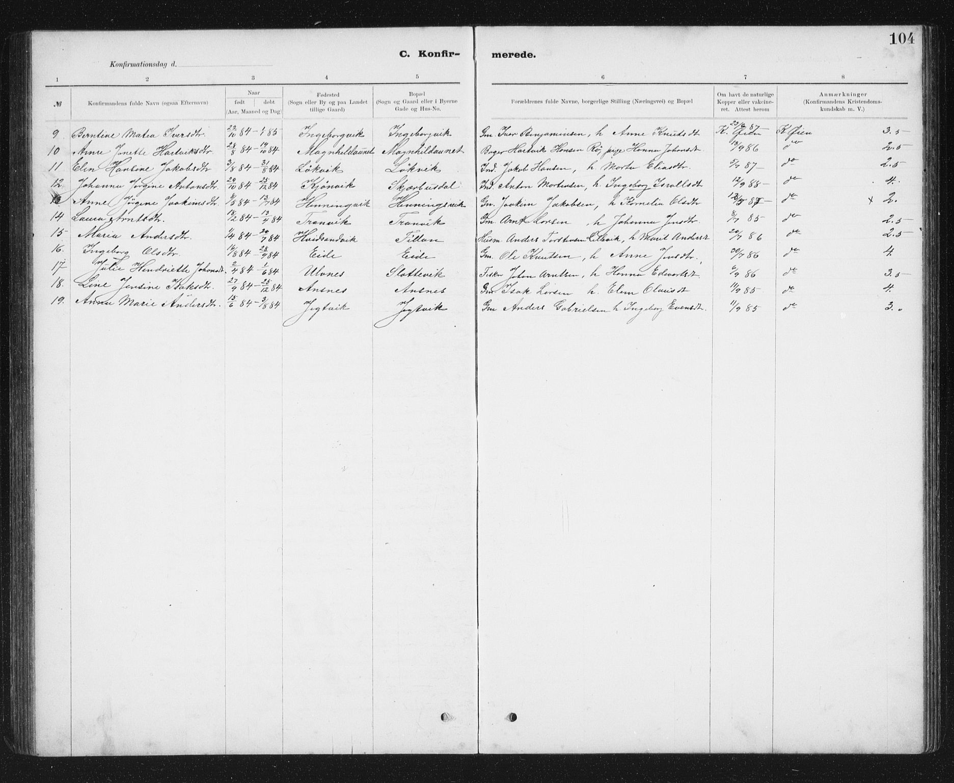 Ministerialprotokoller, klokkerbøker og fødselsregistre - Sør-Trøndelag, SAT/A-1456/637/L0563: Parish register (copy) no. 637C04, 1899-1940, p. 104