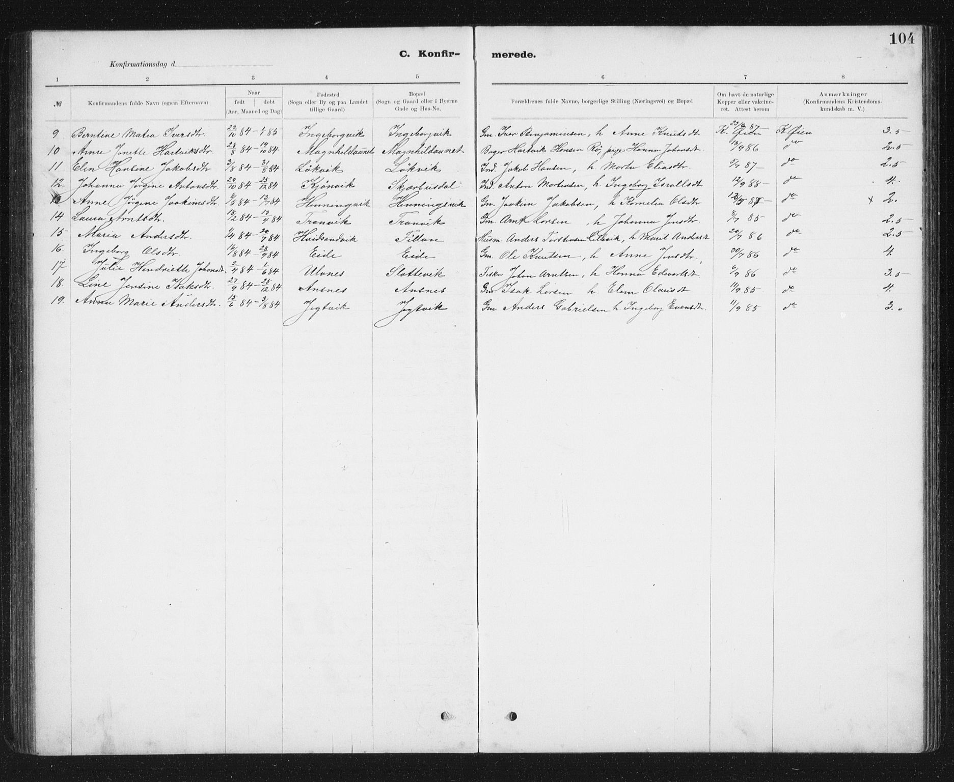 Ministerialprotokoller, klokkerbøker og fødselsregistre - Sør-Trøndelag, AV/SAT-A-1456/637/L0563: Parish register (copy) no. 637C04, 1899-1940, p. 104