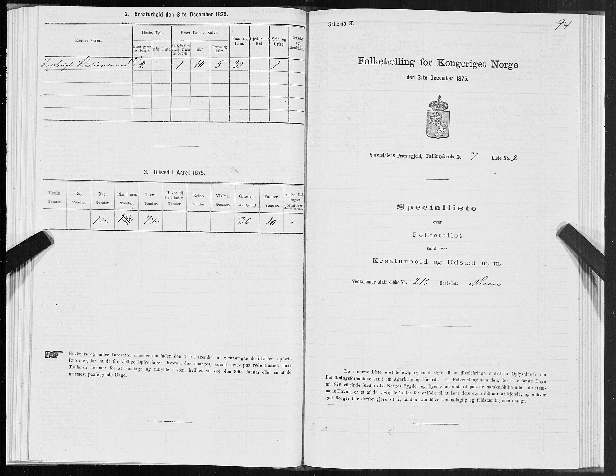 SAT, 1875 census for 1566P Surnadal, 1875, p. 3094