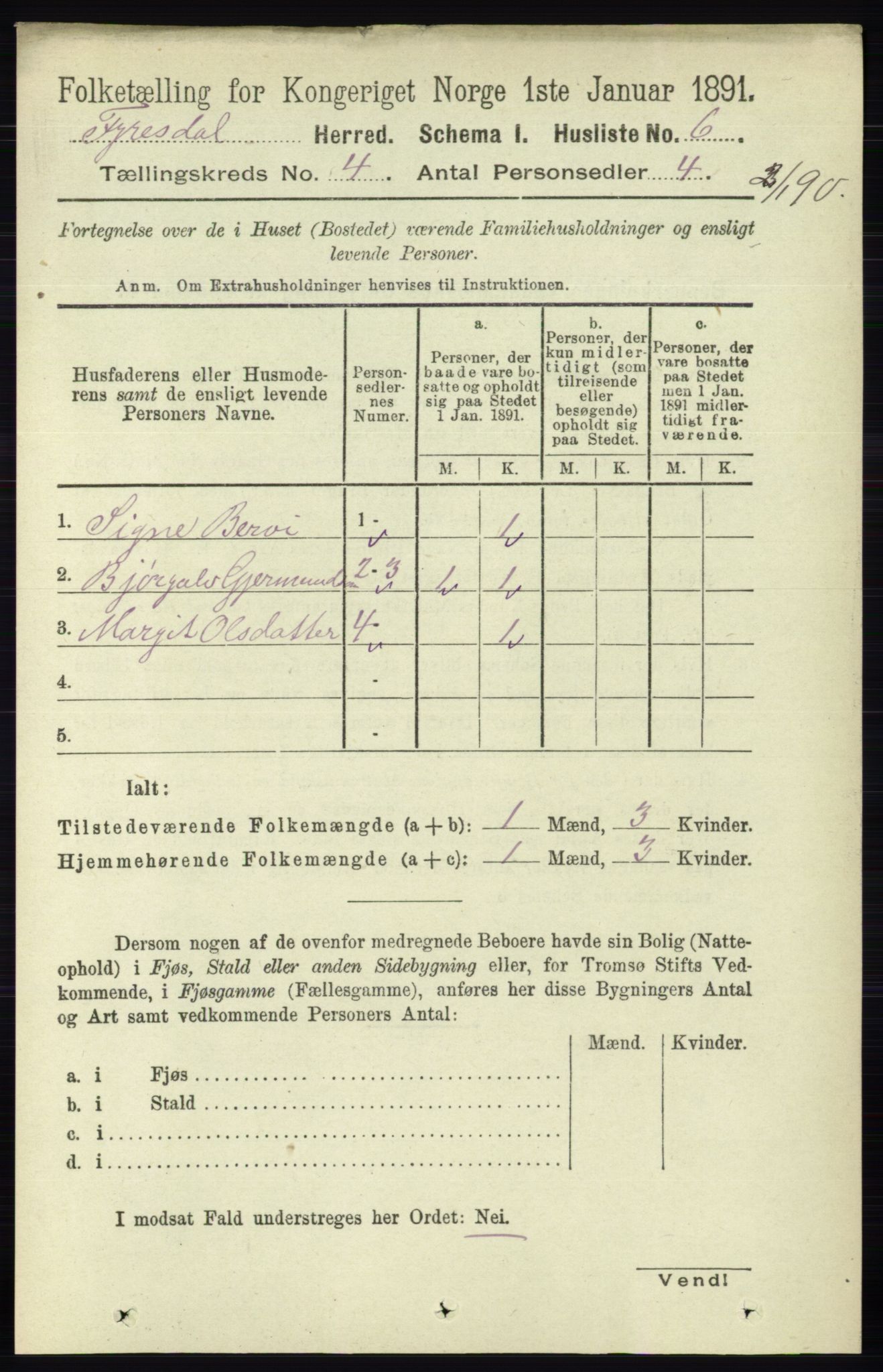 RA, 1891 census for 0831 Fyresdal, 1891, p. 747