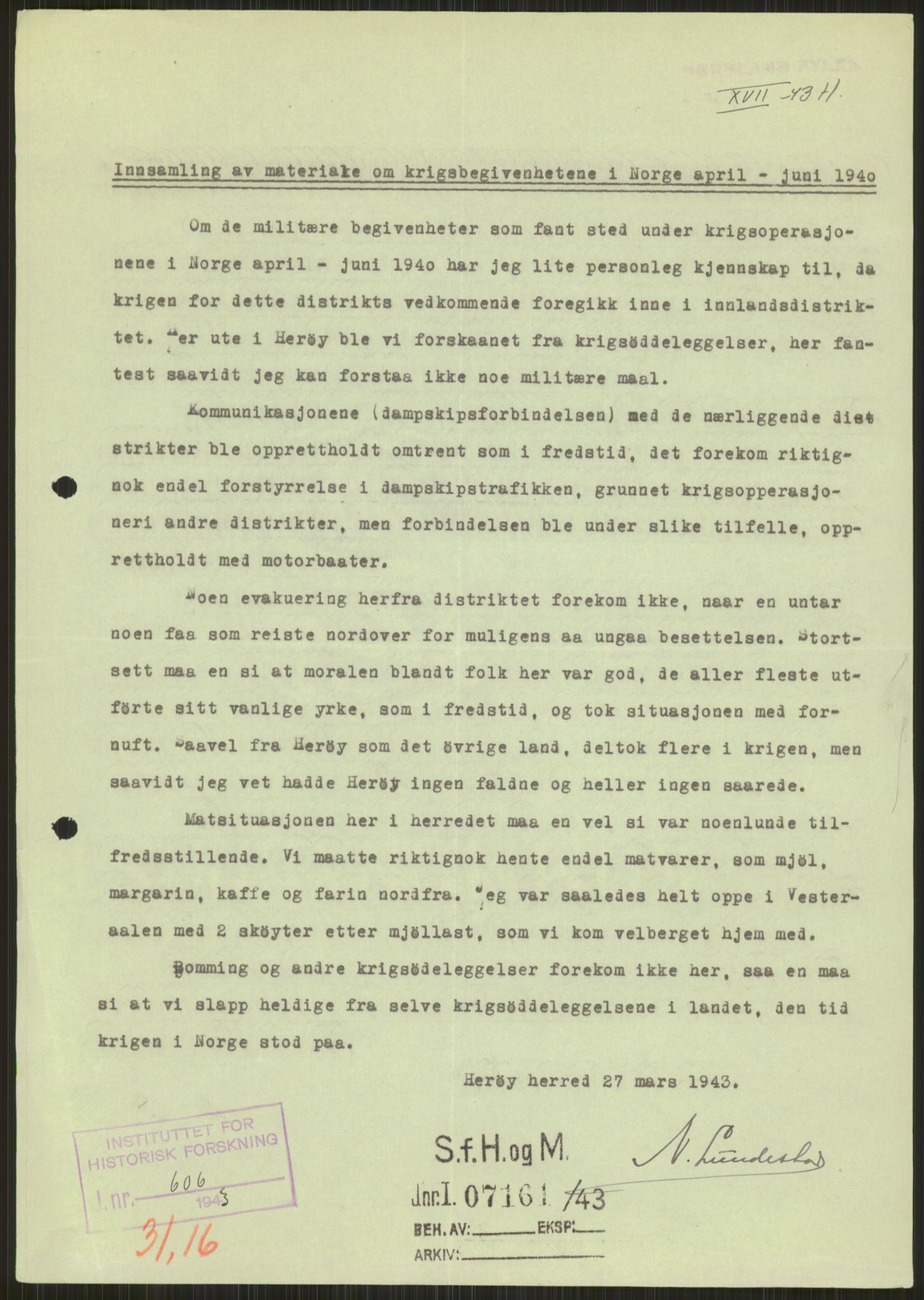 Forsvaret, Forsvarets krigshistoriske avdeling, AV/RA-RAFA-2017/Y/Ya/L0017: II-C-11-31 - Fylkesmenn.  Rapporter om krigsbegivenhetene 1940., 1940, p. 162