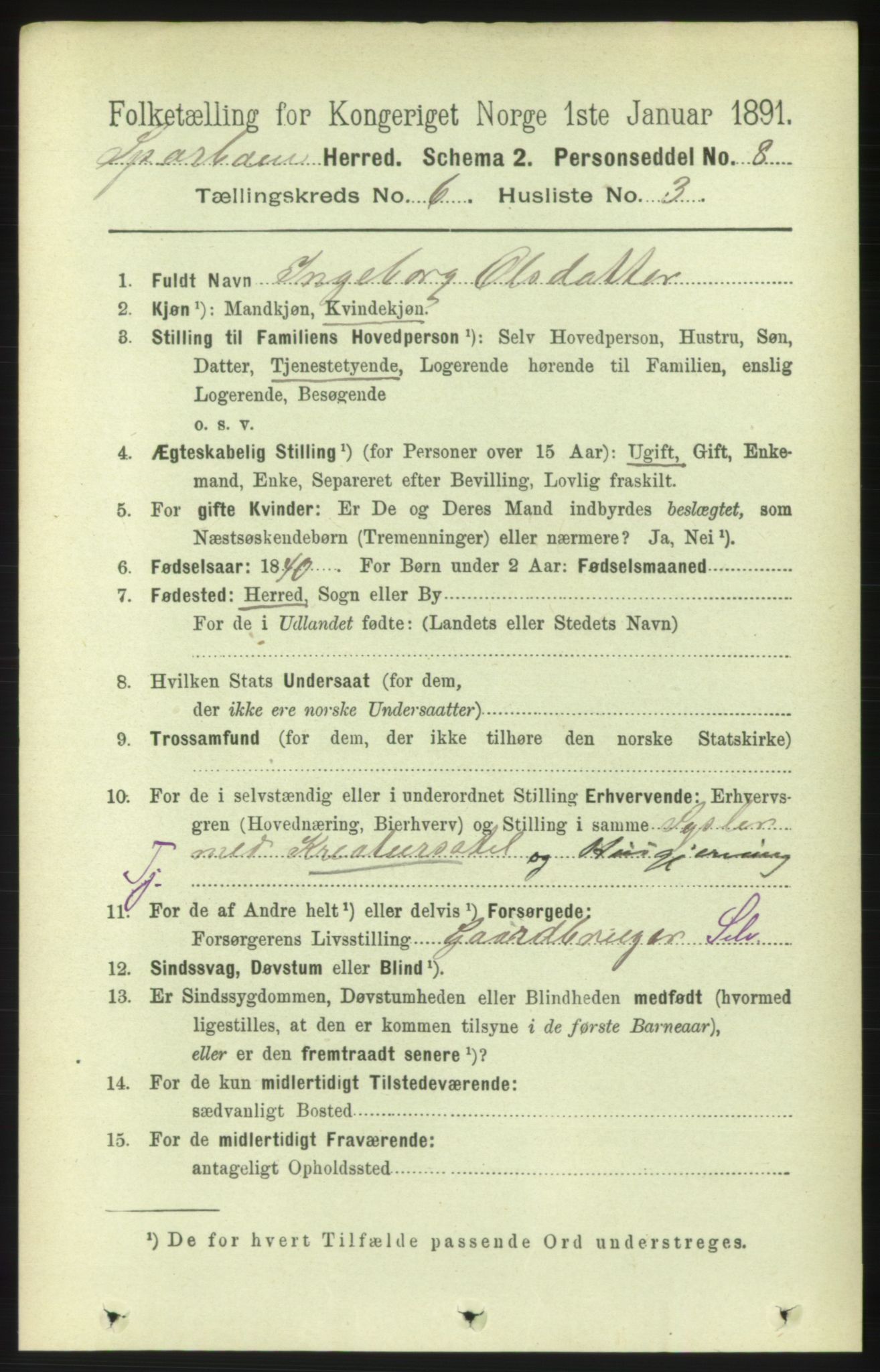 RA, 1891 census for 1731 Sparbu, 1891, p. 2172