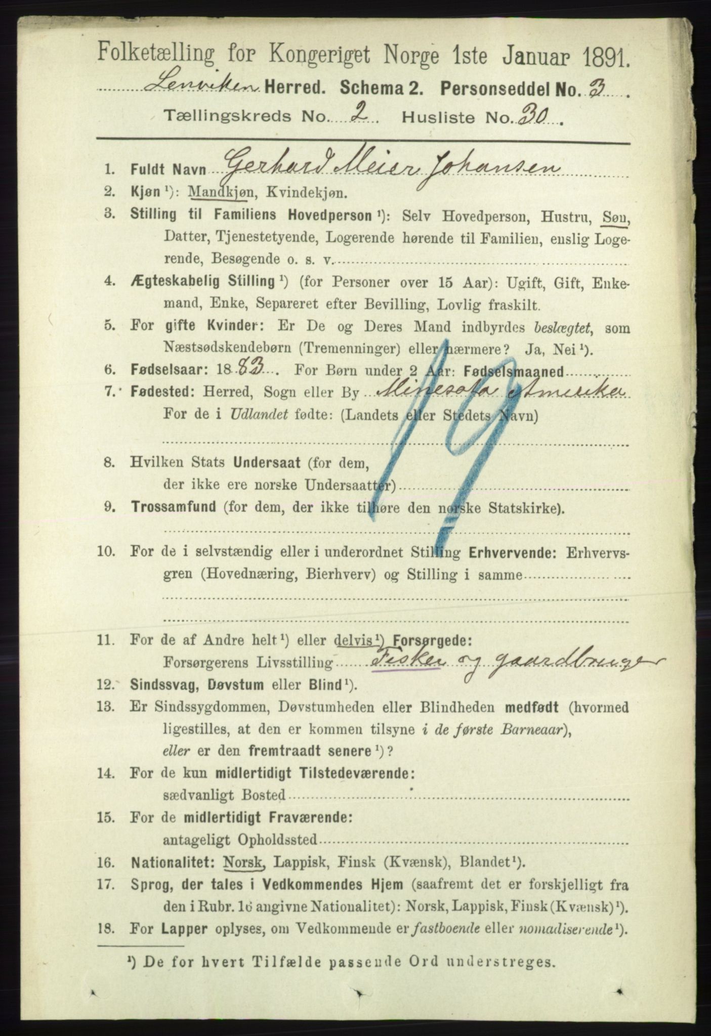 RA, 1891 census for 1931 Lenvik, 1891, p. 980