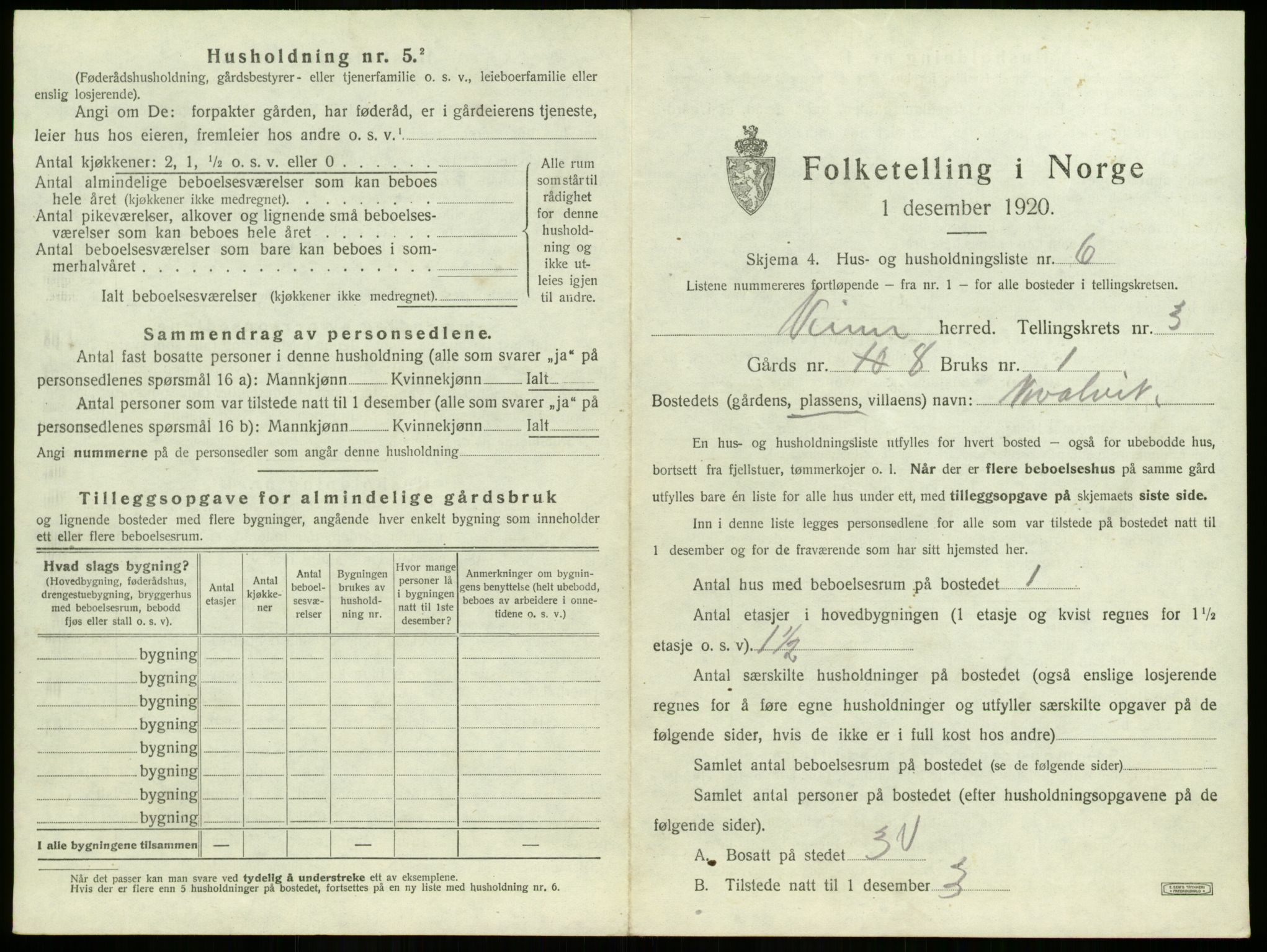 SAB, 1920 census for Kinn, 1920, p. 182