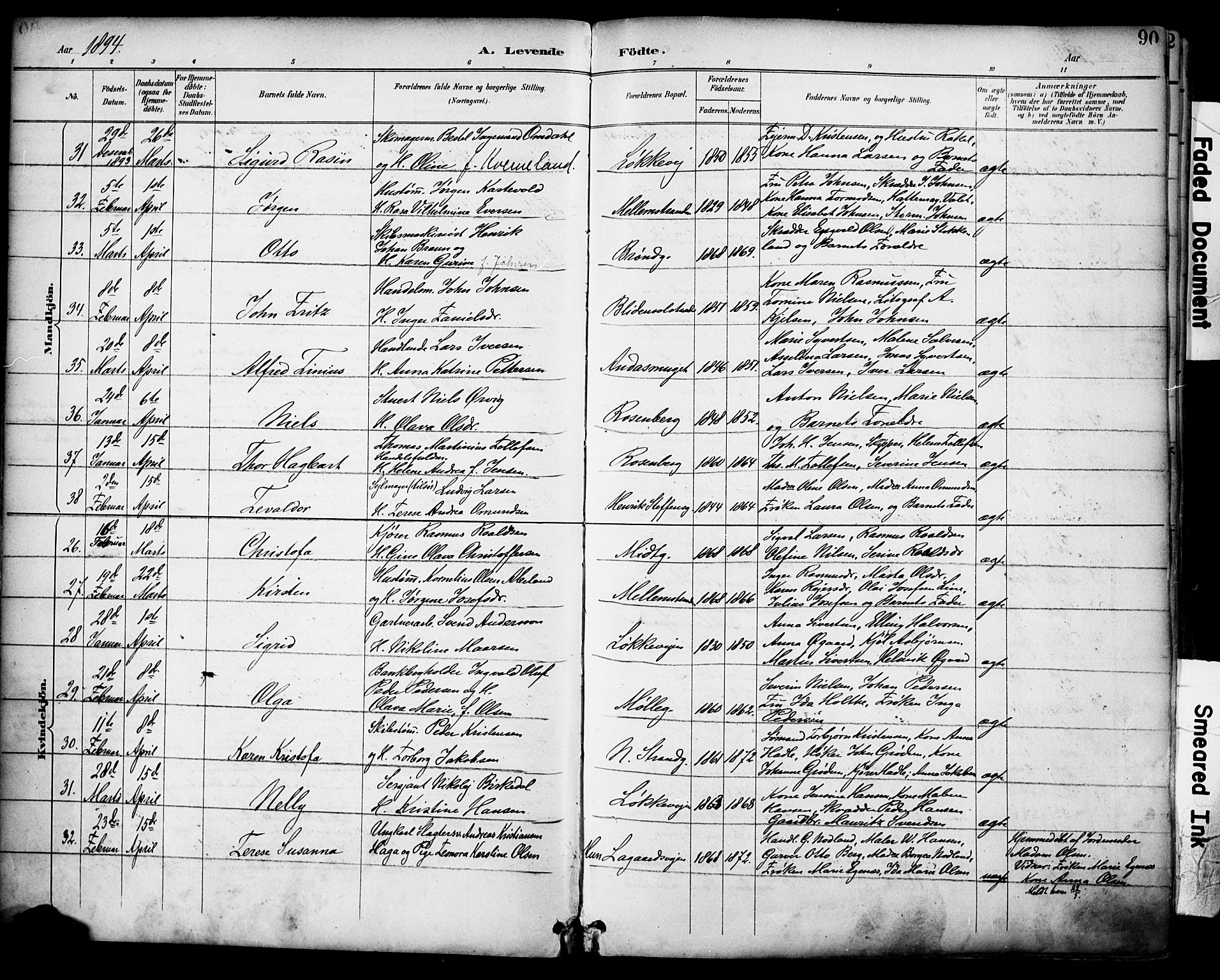 Domkirken sokneprestkontor, SAST/A-101812/001/30/30BA/L0030: Parish register (official) no. A 29, 1889-1902, p. 90