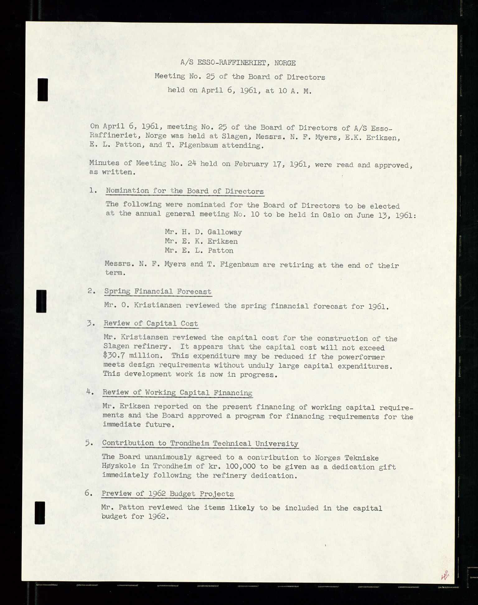 PA 1537 - A/S Essoraffineriet Norge, AV/SAST-A-101957/A/Aa/L0001/0002: Styremøter / Shareholder meetings, board meetings, by laws (vedtekter), 1957-1960, p. 113