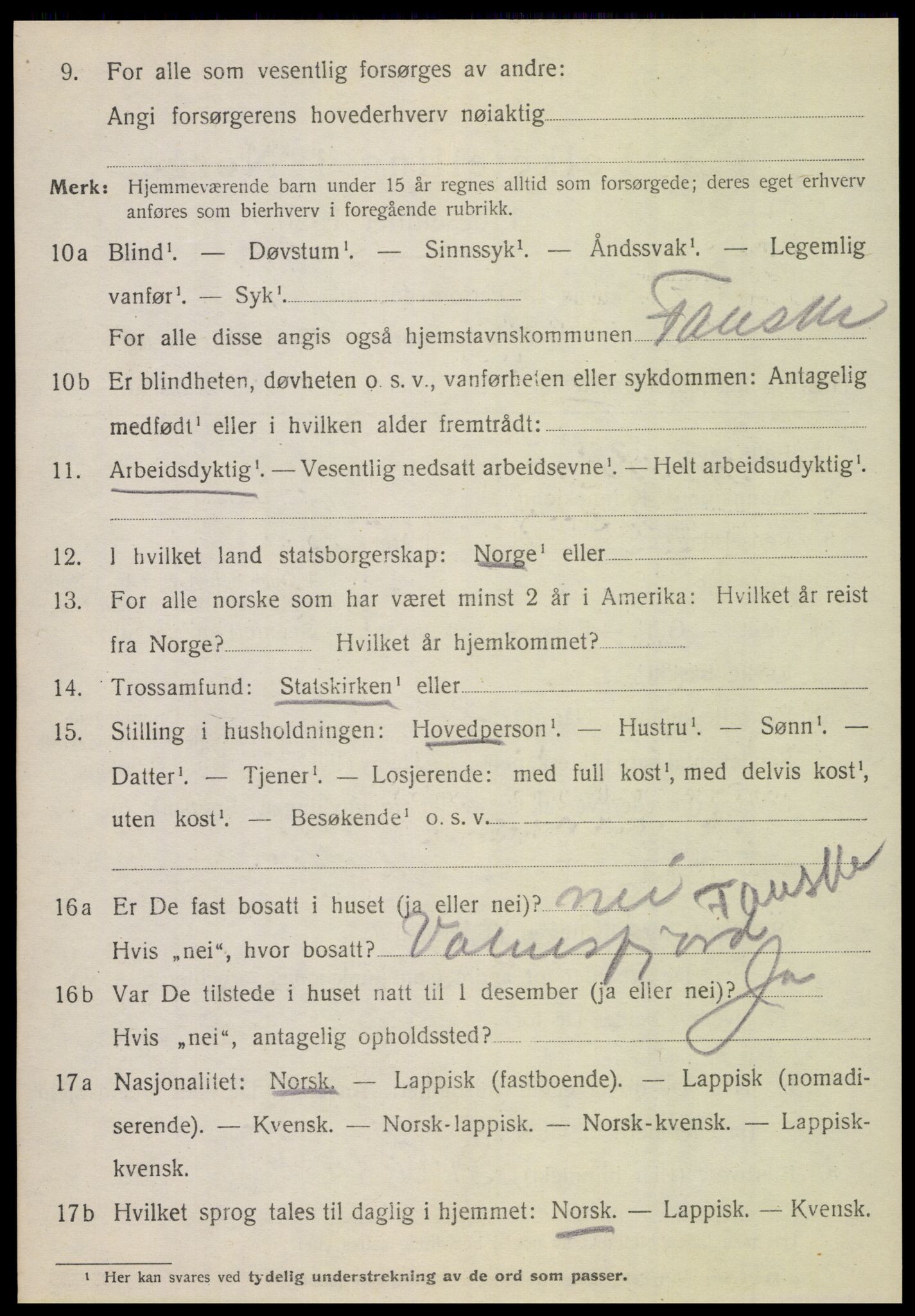 SAT, 1920 census for Fauske, 1920, p. 2891