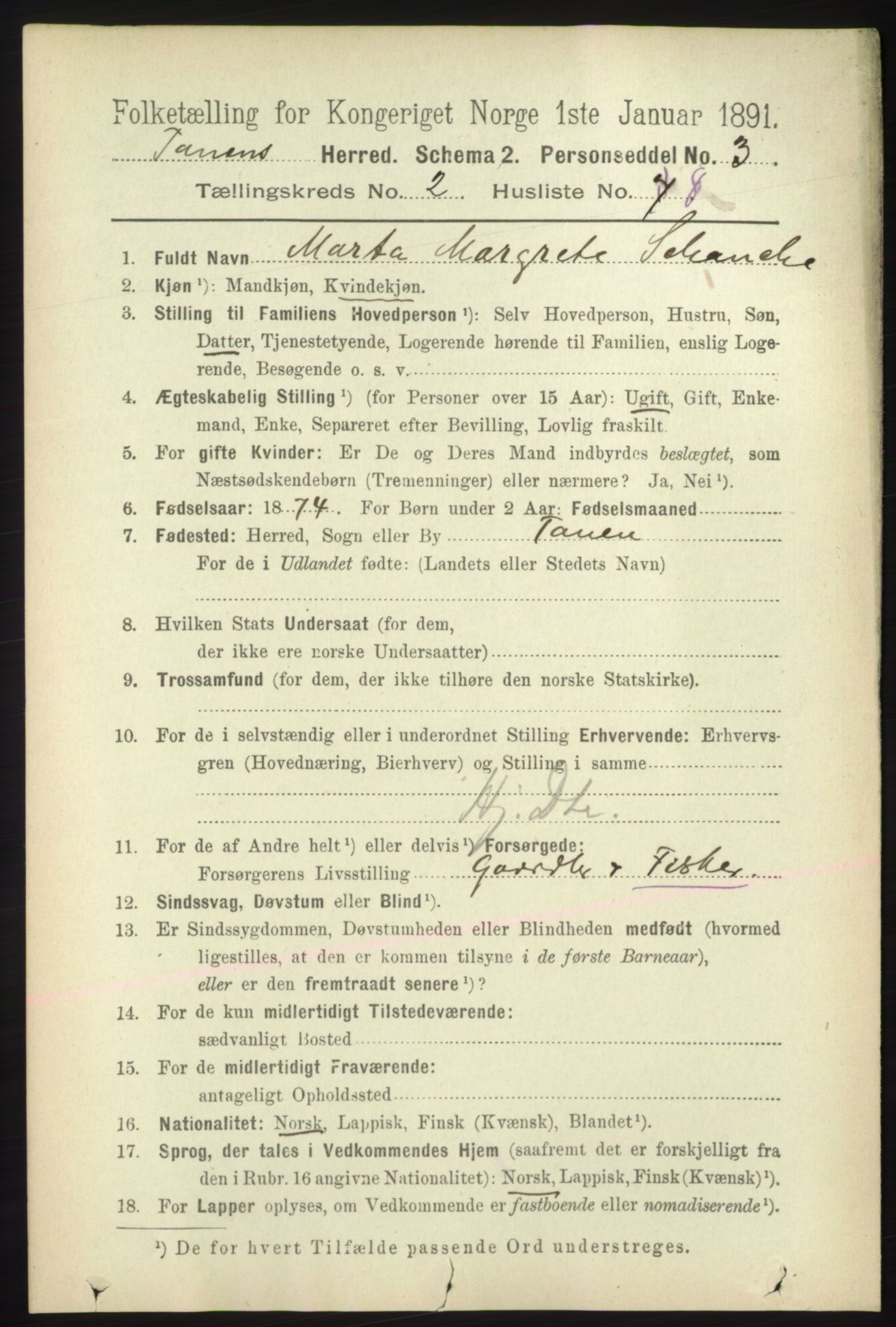 RA, 1891 census for 2025 Tana, 1891, p. 821