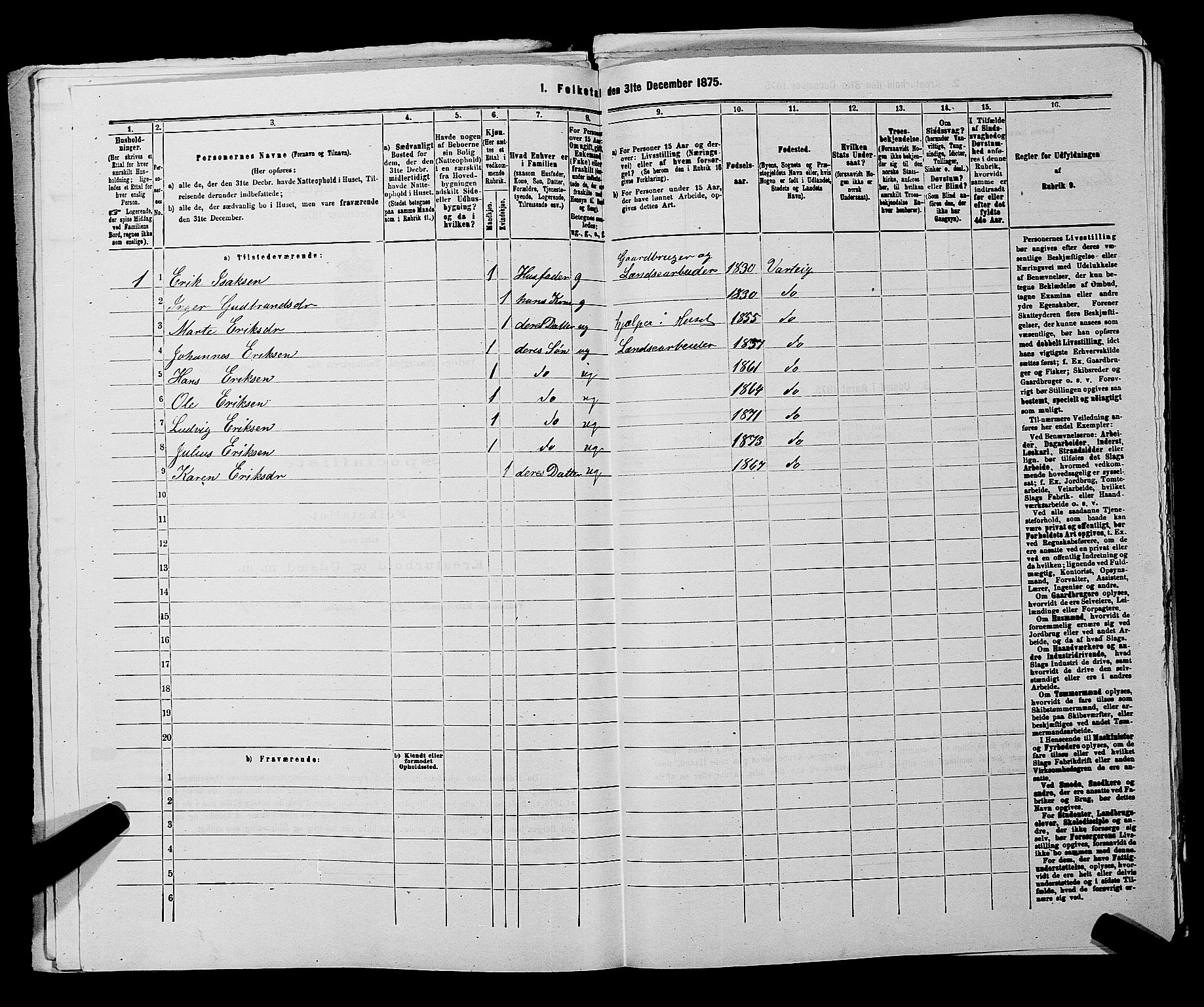 RA, 1875 census for 0114P Varteig, 1875, p. 333