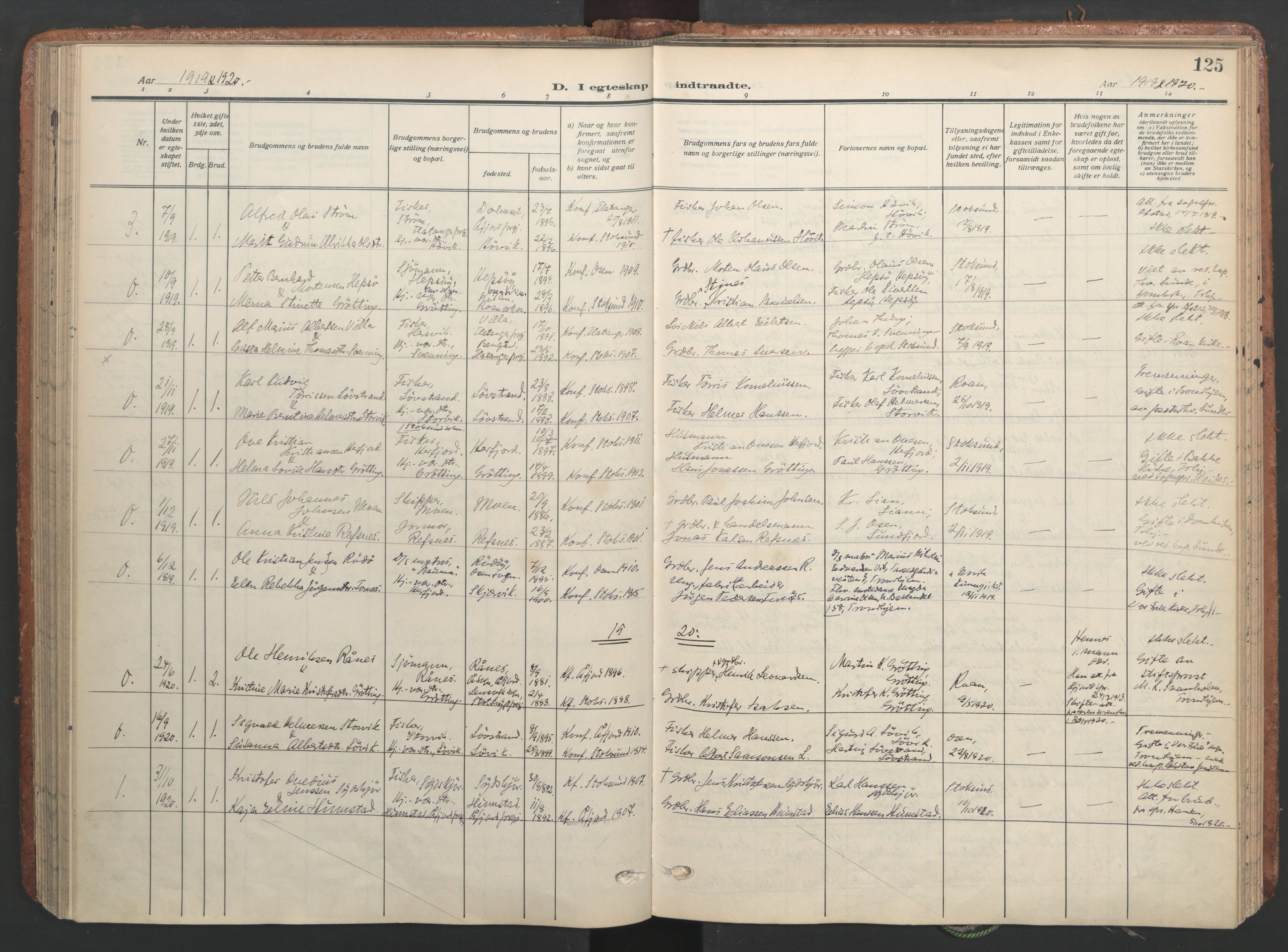 Ministerialprotokoller, klokkerbøker og fødselsregistre - Sør-Trøndelag, SAT/A-1456/656/L0694: Parish register (official) no. 656A03, 1914-1931, p. 125