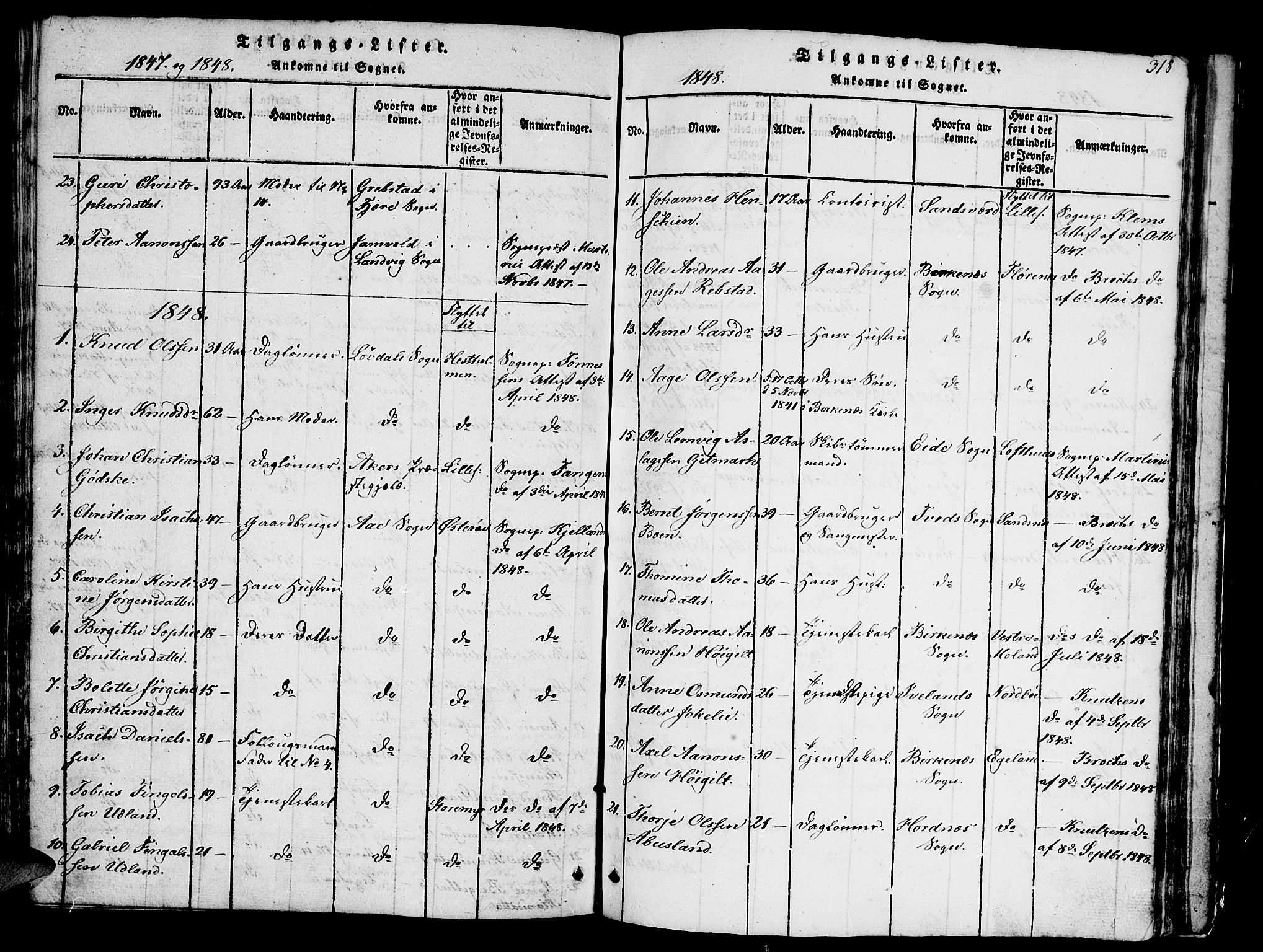 Vestre Moland sokneprestkontor, AV/SAK-1111-0046/F/Fb/Fbb/L0001: Parish register (copy) no. B 1, 1816-1851, p. 318