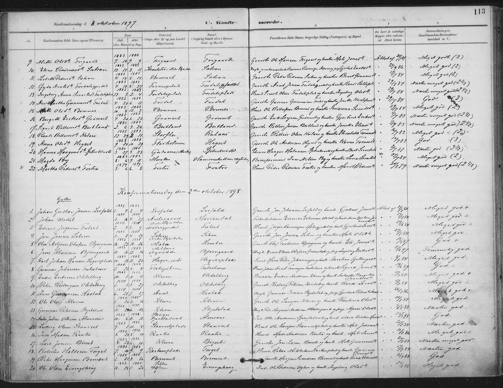 Ministerialprotokoller, klokkerbøker og fødselsregistre - Nord-Trøndelag, SAT/A-1458/703/L0031: Parish register (official) no. 703A04, 1893-1914, p. 113