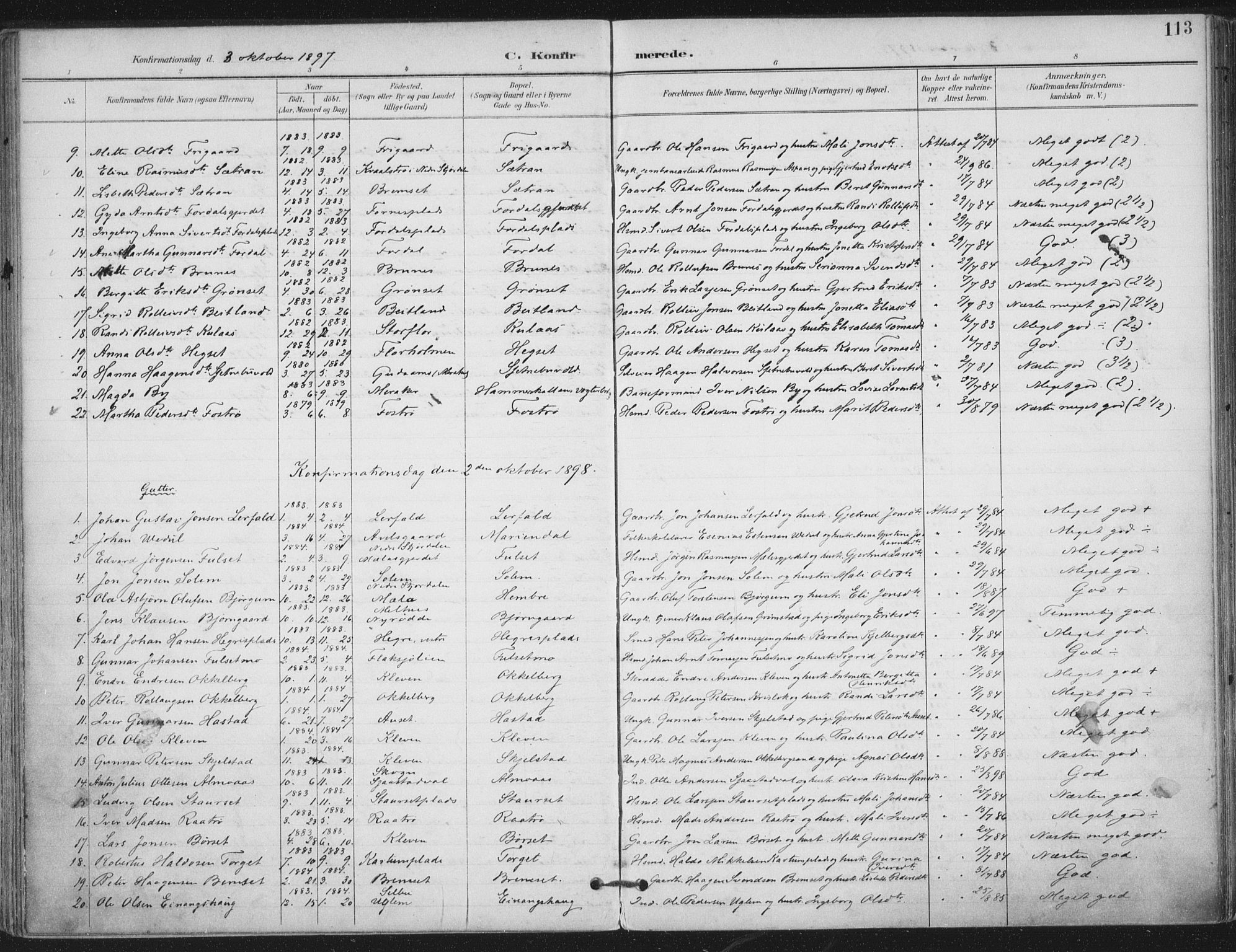 Ministerialprotokoller, klokkerbøker og fødselsregistre - Nord-Trøndelag, AV/SAT-A-1458/703/L0031: Parish register (official) no. 703A04, 1893-1914, p. 113