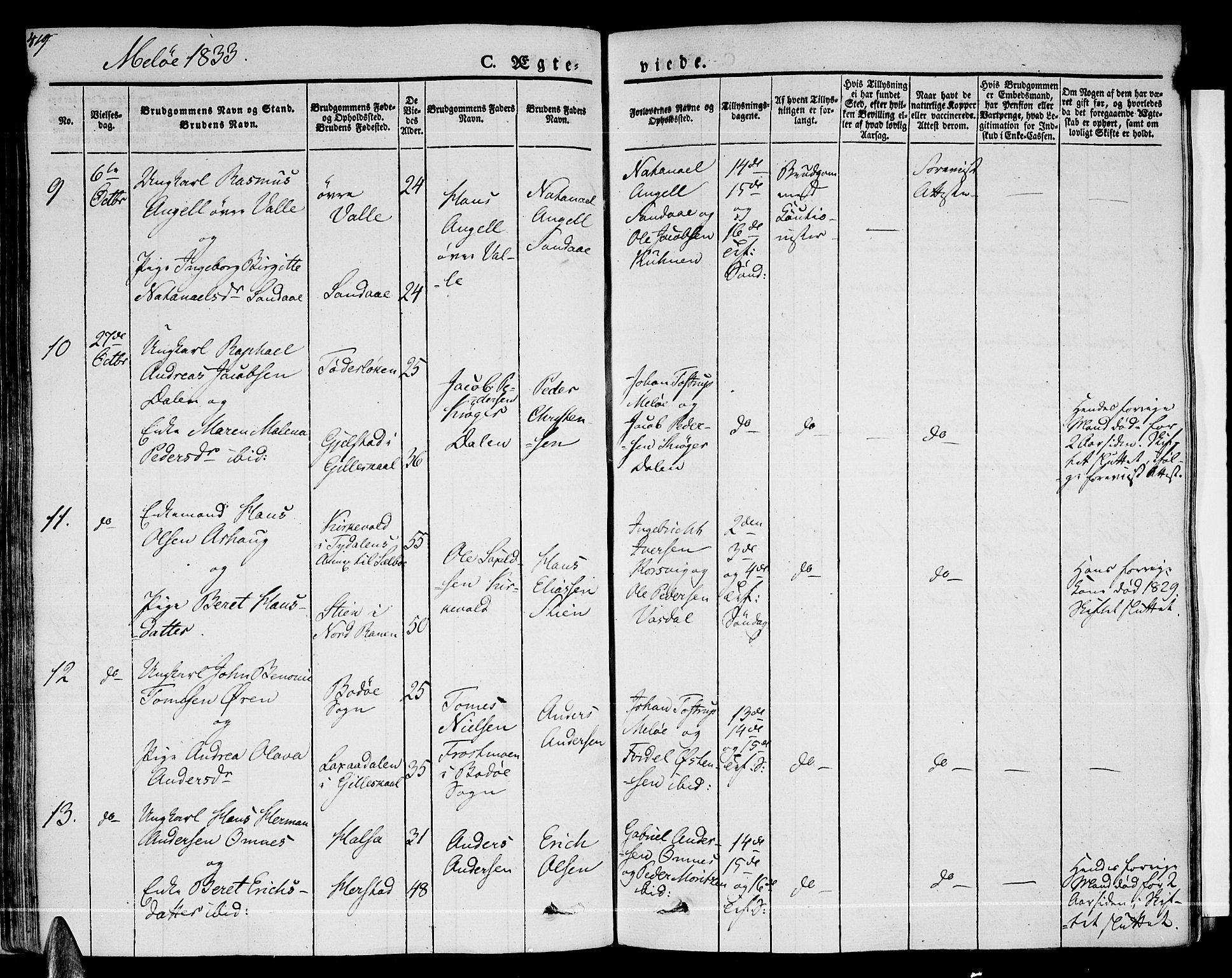 Ministerialprotokoller, klokkerbøker og fødselsregistre - Nordland, AV/SAT-A-1459/841/L0600: Parish register (official) no. 841A07 /2, 1824-1843, p. 419