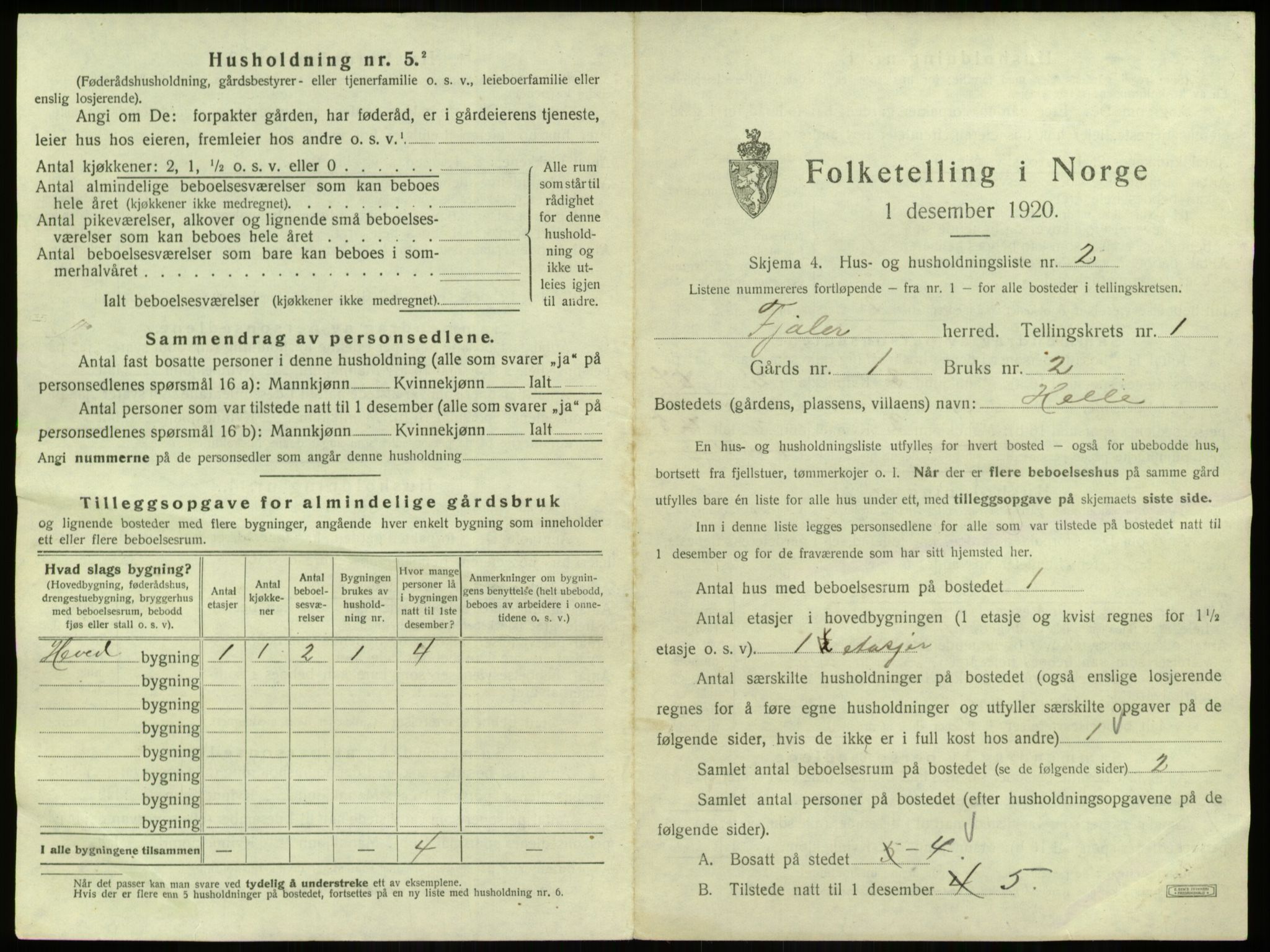 SAB, 1920 census for Fjaler, 1920, p. 72