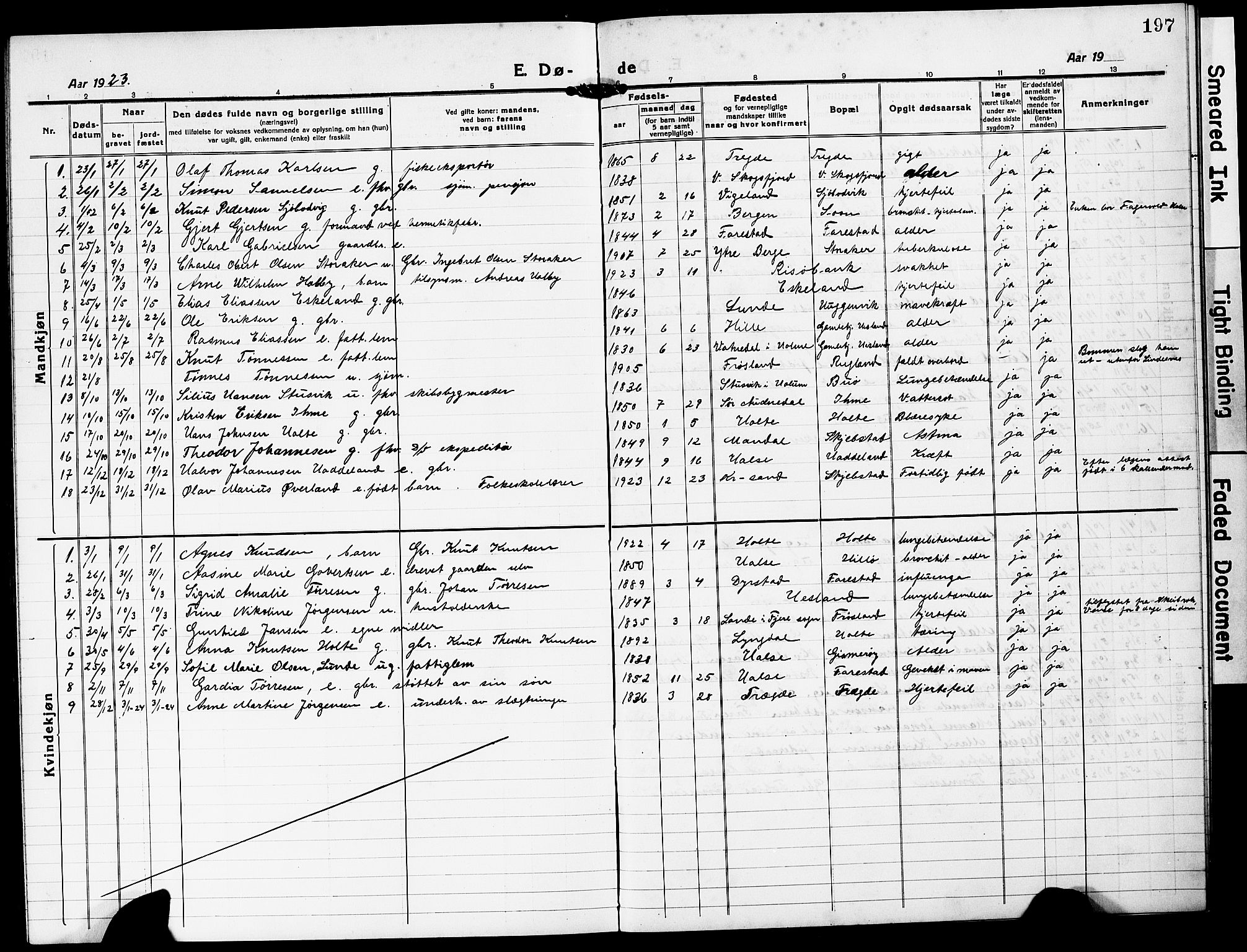 Mandal sokneprestkontor, SAK/1111-0030/F/Fb/Fba/L0013: Parish register (copy) no. B 7, 1918-1931, p. 197