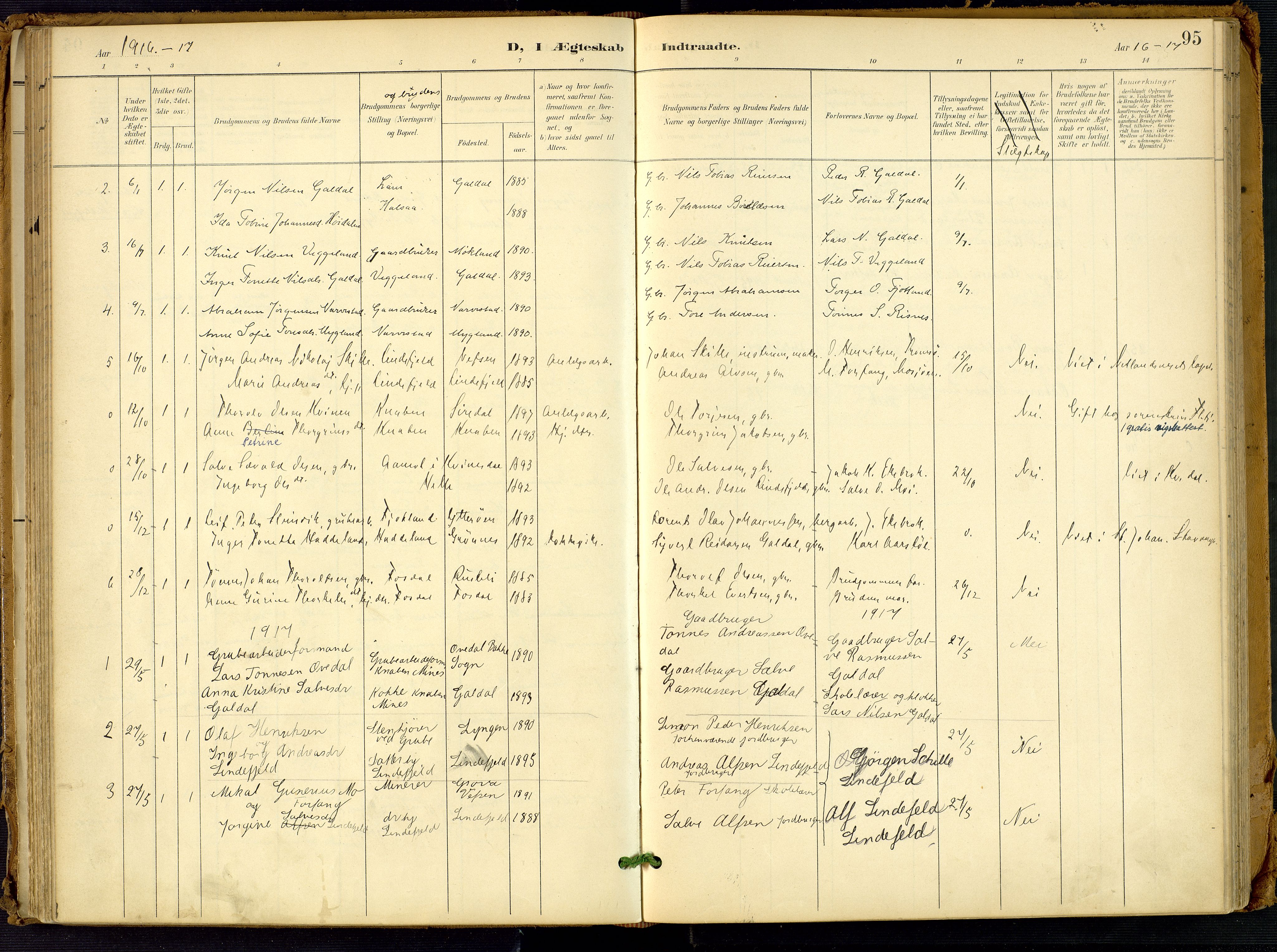 Fjotland sokneprestkontor, AV/SAK-1111-0010/F/Fa/L0003: Parish register (official) no. A 3, 1899-1917, p. 95