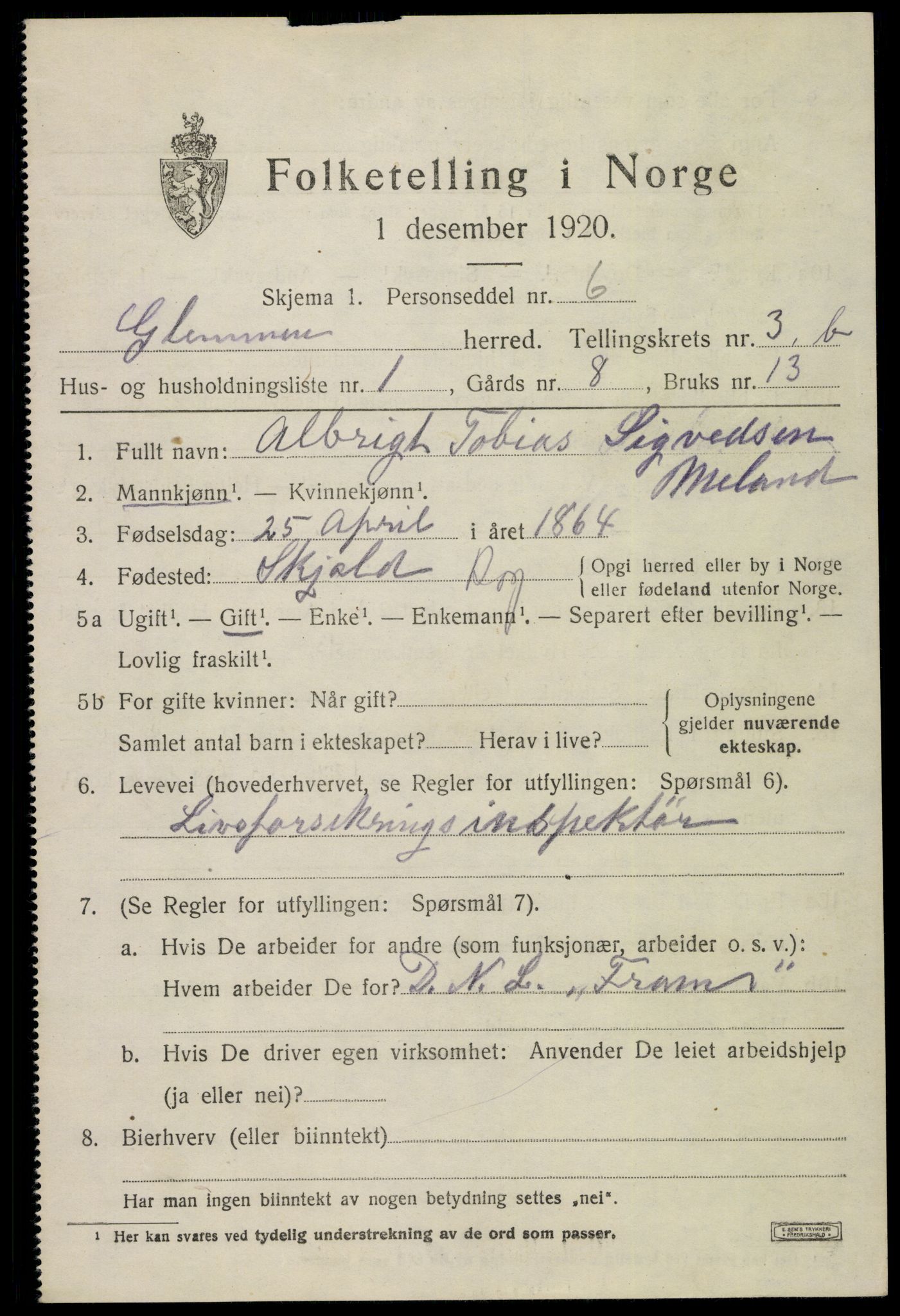 SAO, 1920 census for Glemmen, 1920, p. 9031