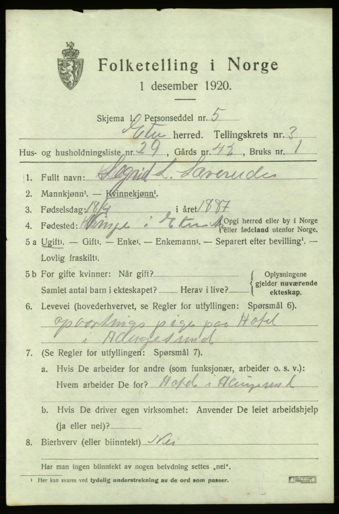 SAB, 1920 census for Etne, 1920, p. 1993