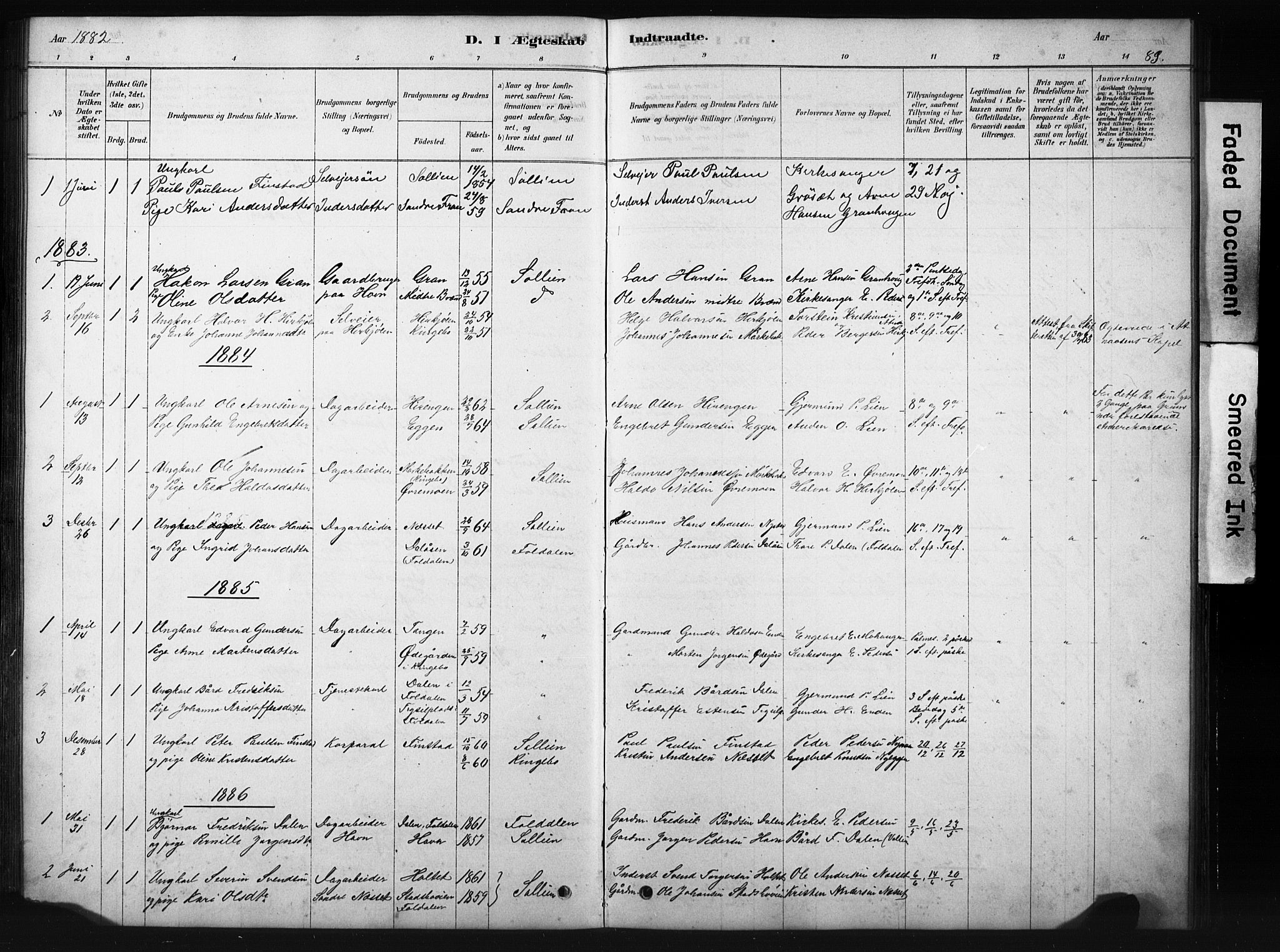 Sollia prestekontor, SAH/PREST-050/H/Ha/Hab/L0002: Parish register (copy) no. 2, 1880-1933, p. 89