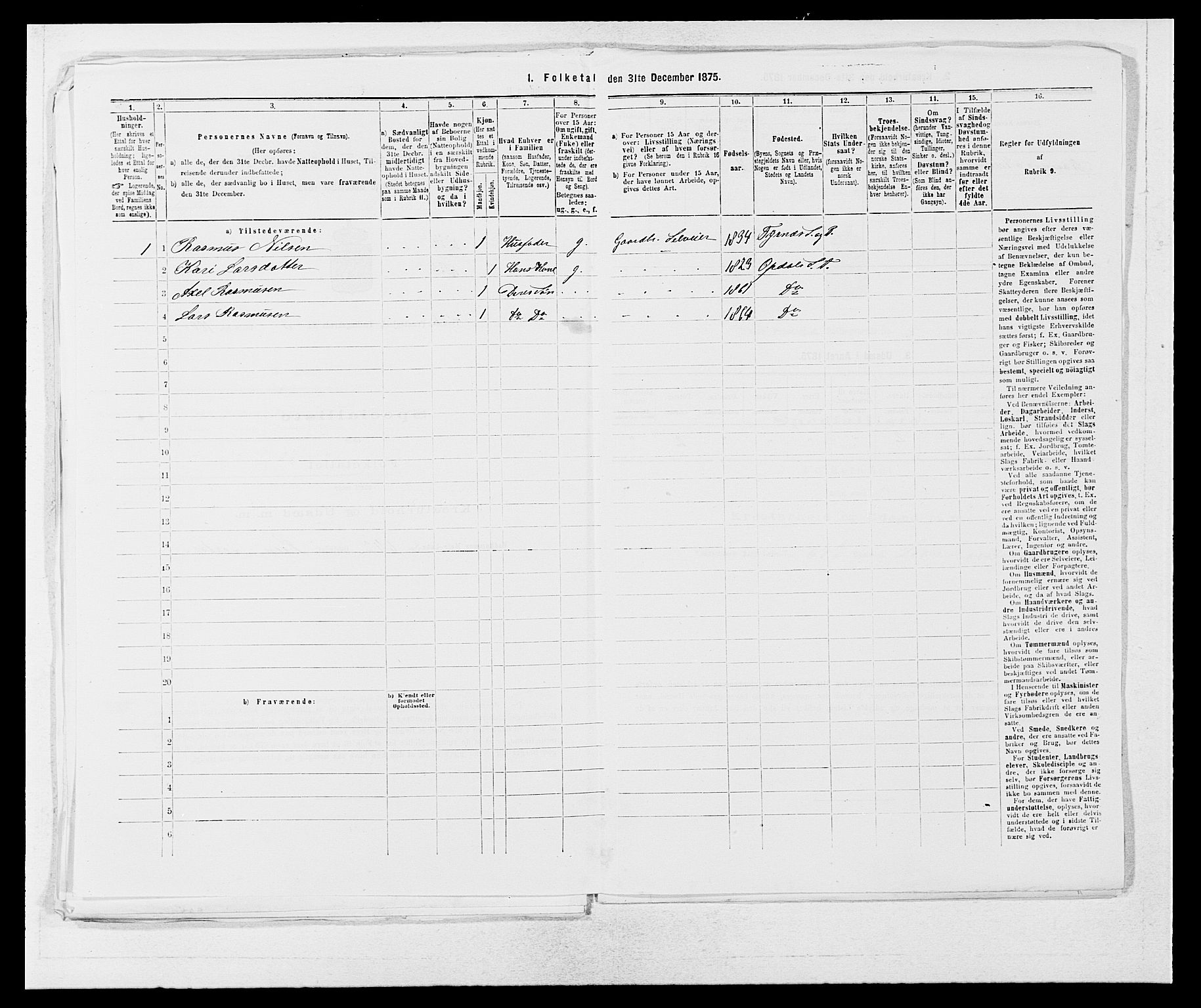 SAB, 1875 census for 1223P Tysnes, 1875, p. 419