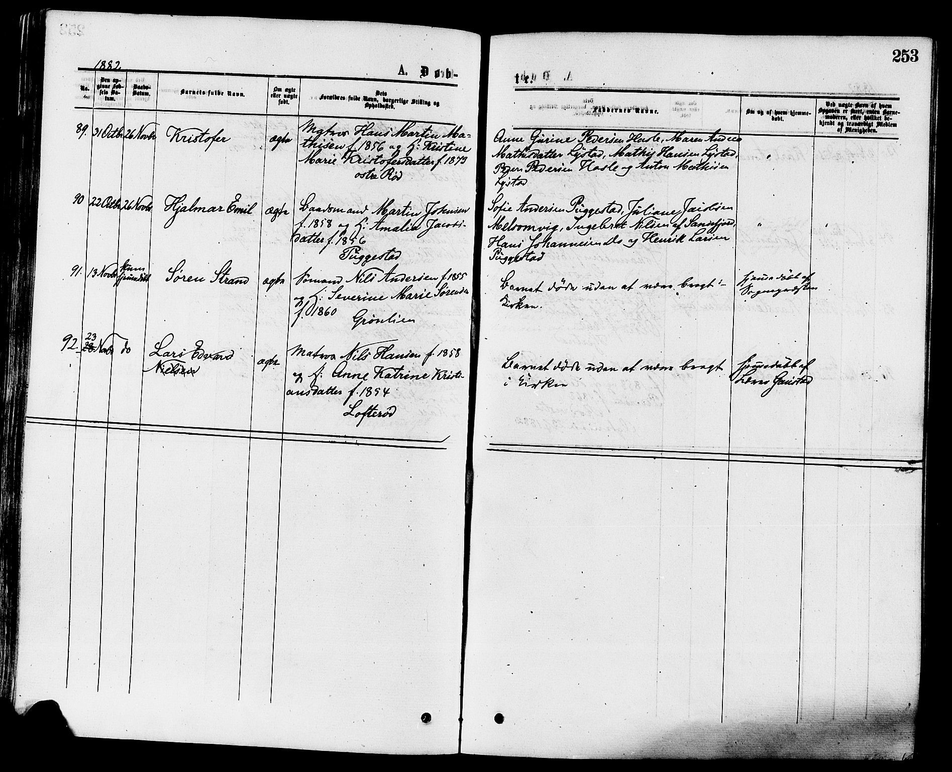 Sandar kirkebøker, SAKO/A-243/F/Fa/L0010: Parish register (official) no. 10, 1872-1882, p. 253