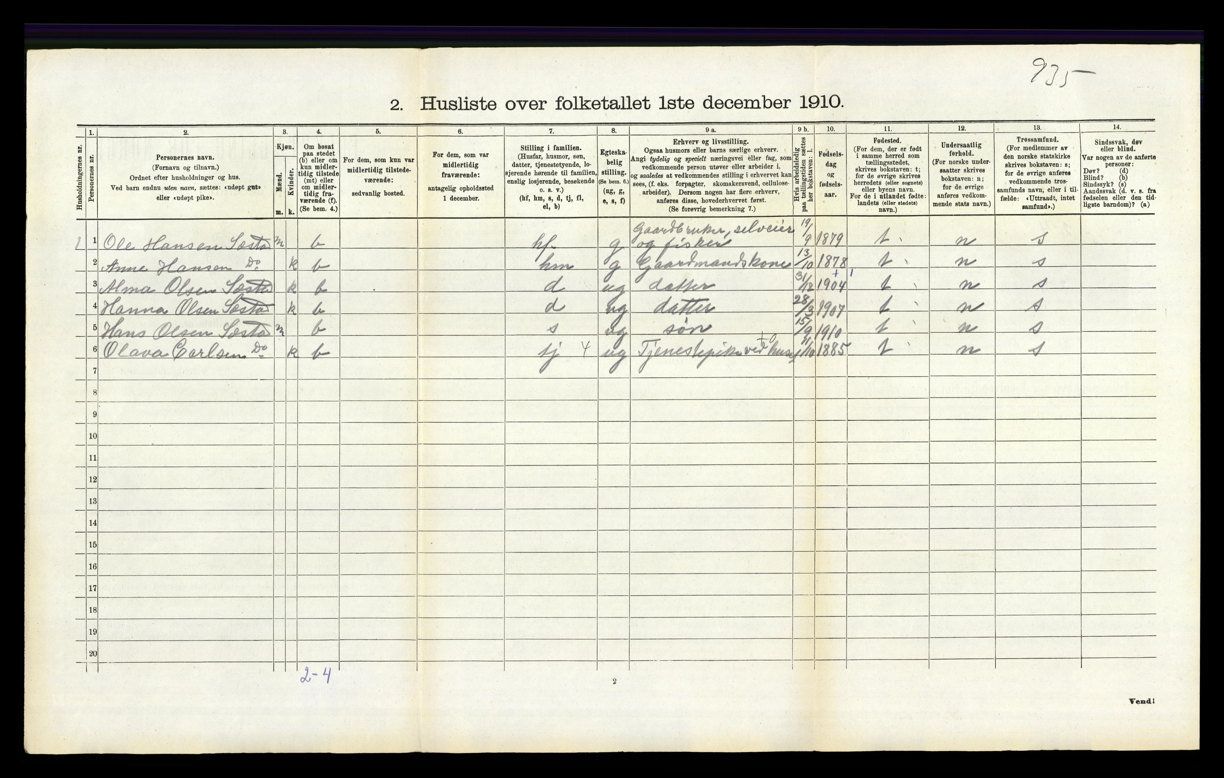 RA, 1910 census for Eigersund, 1910, p. 301