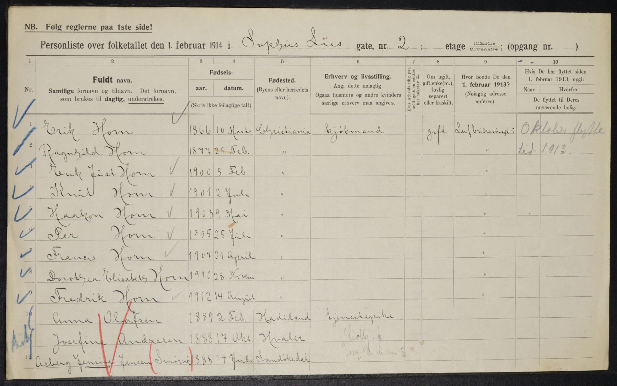 OBA, Municipal Census 1914 for Kristiania, 1914, p. 99609