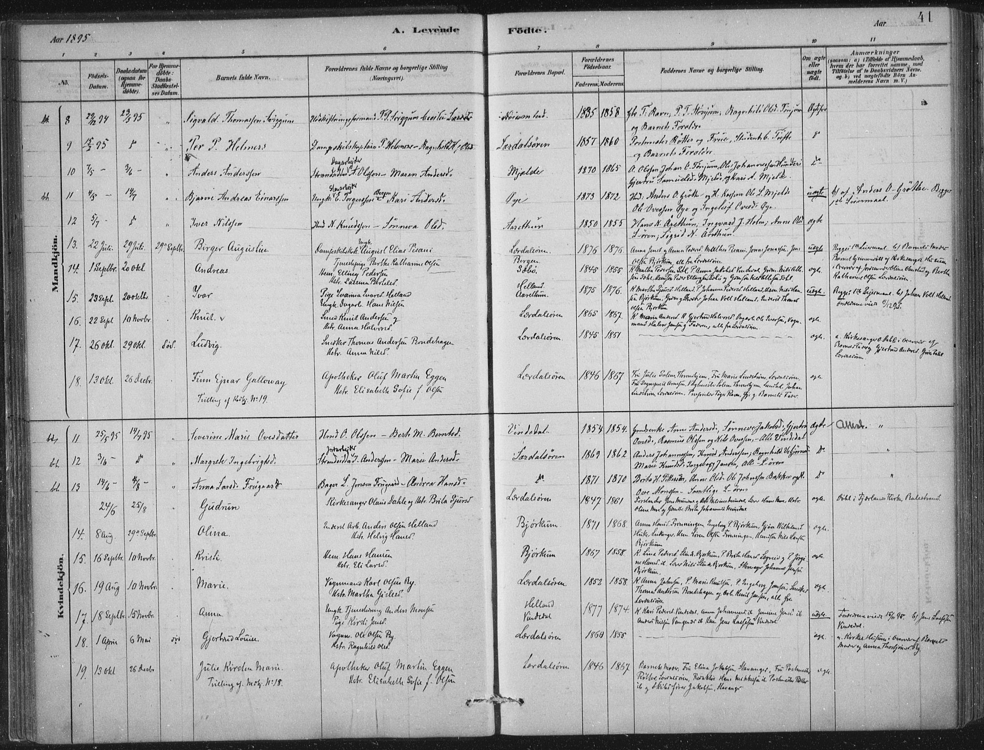 Lærdal sokneprestembete, SAB/A-81201: Parish register (official) no. D  1, 1878-1908, p. 41