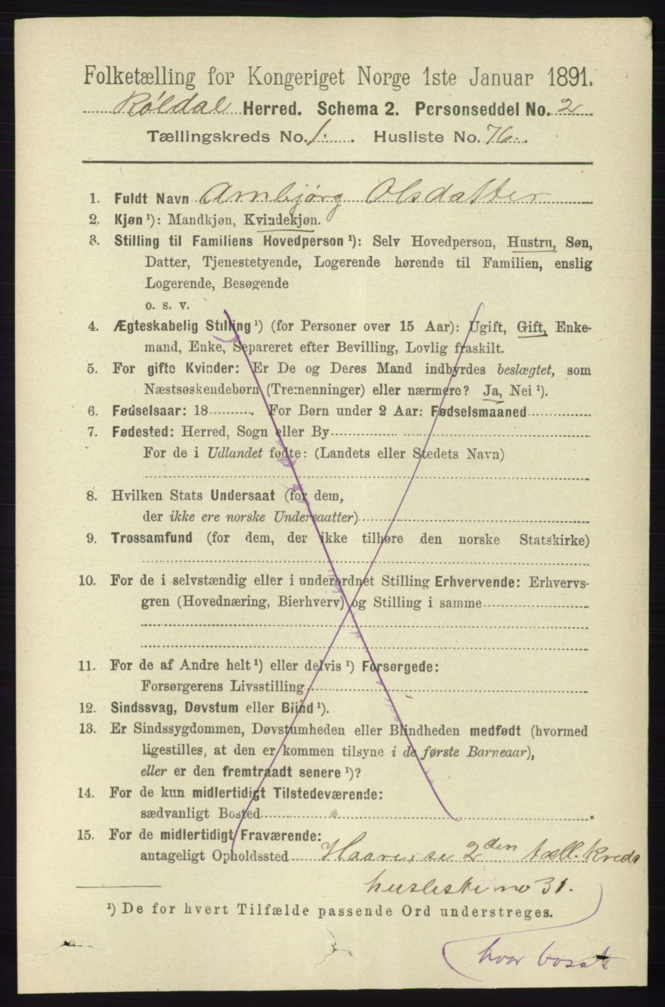 RA, 1891 census for 1229 Røldal, 1891, p. 467