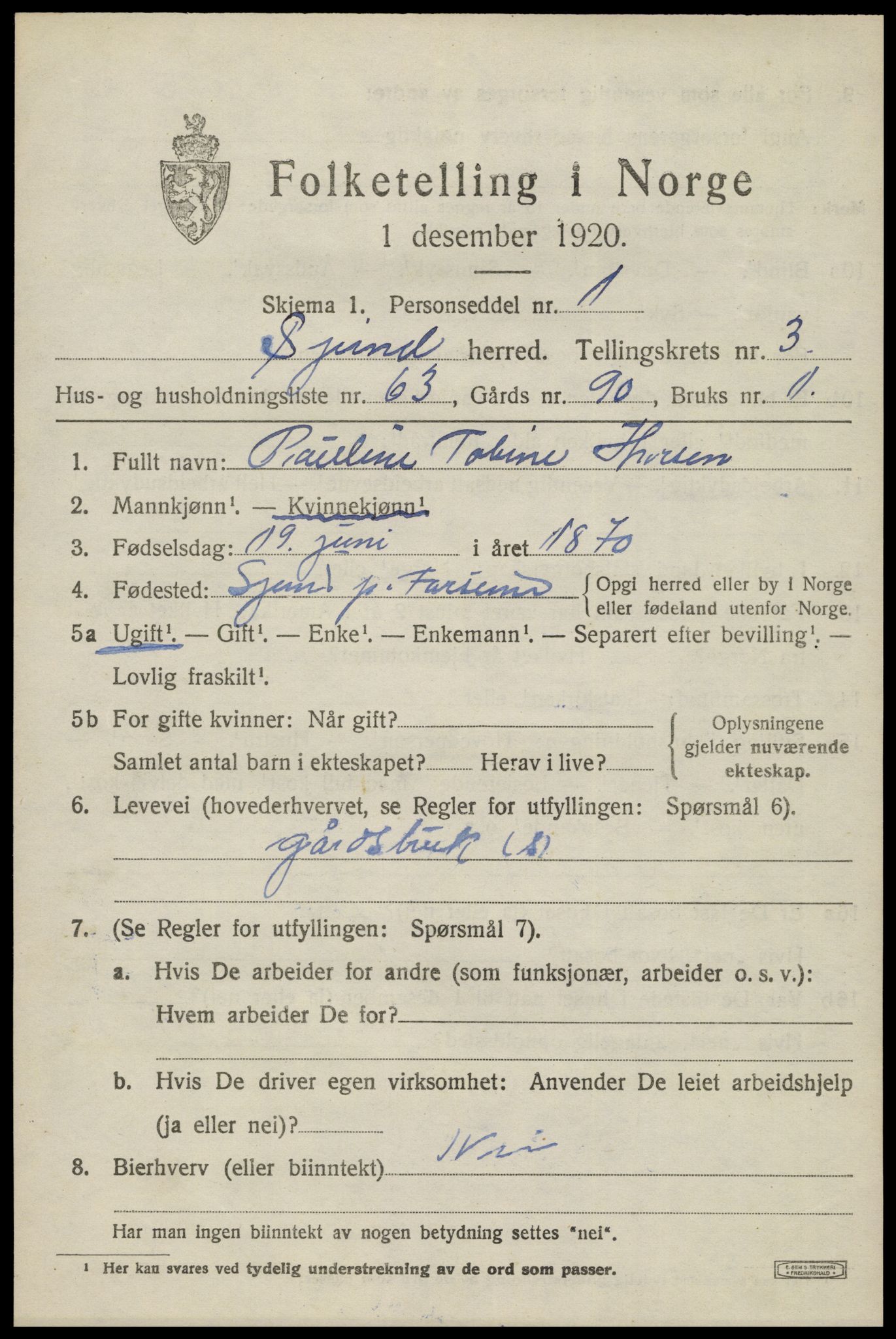 SAK, 1920 census for Spind, 1920, p. 2179