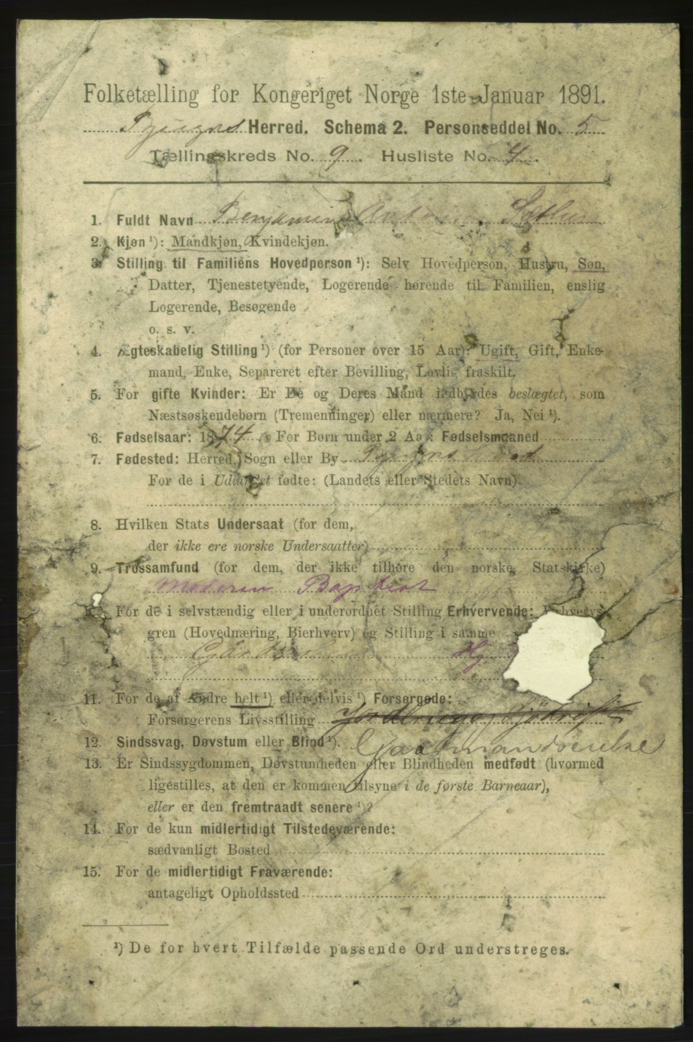 RA, 1891 census for 1627 Bjugn, 1891, p. 2399