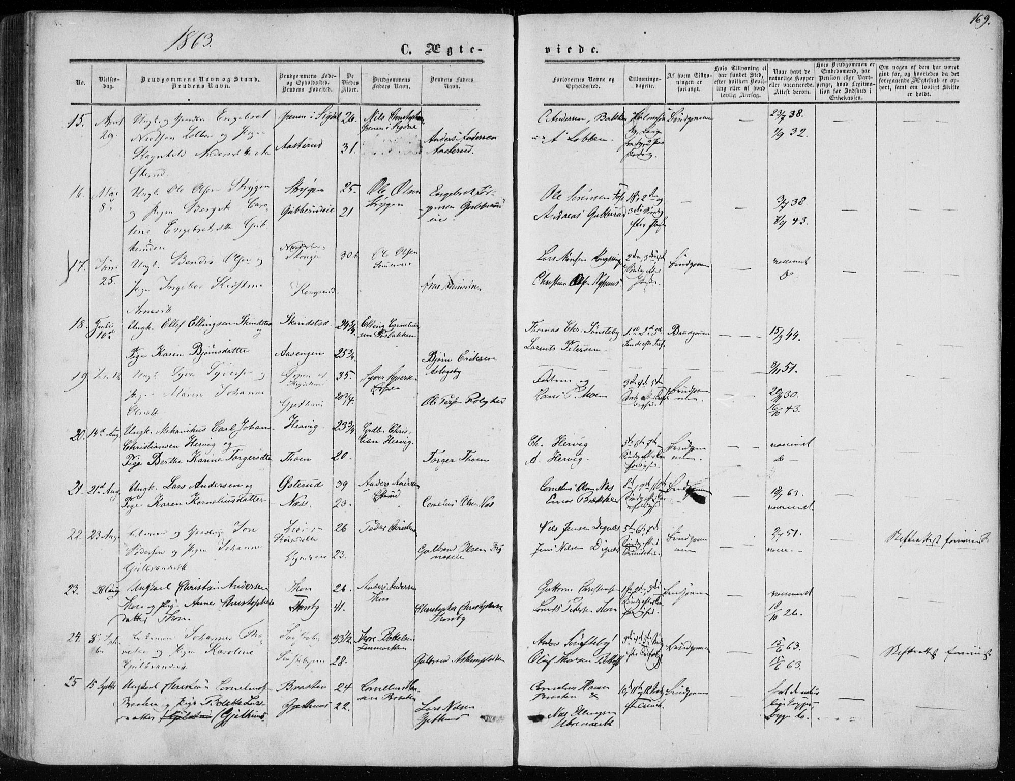 Modum kirkebøker, AV/SAKO-A-234/F/Fa/L0009: Parish register (official) no. 9, 1860-1864, p. 169