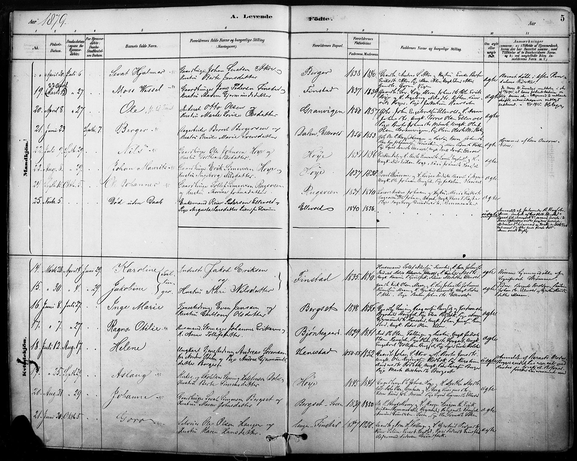 Rendalen prestekontor, SAH/PREST-054/H/Ha/Haa/L0009: Parish register (official) no. 9, 1878-1901, p. 5