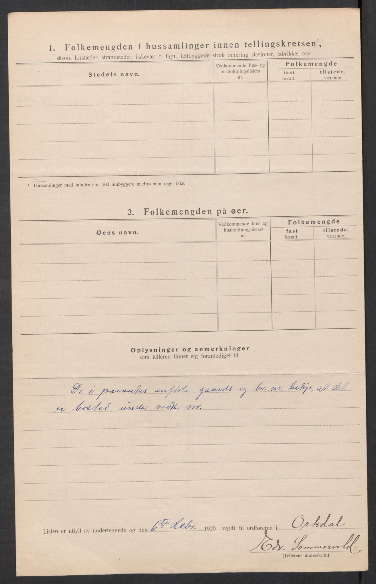 SAT, 1920 census for Orkdal, 1920, p. 19