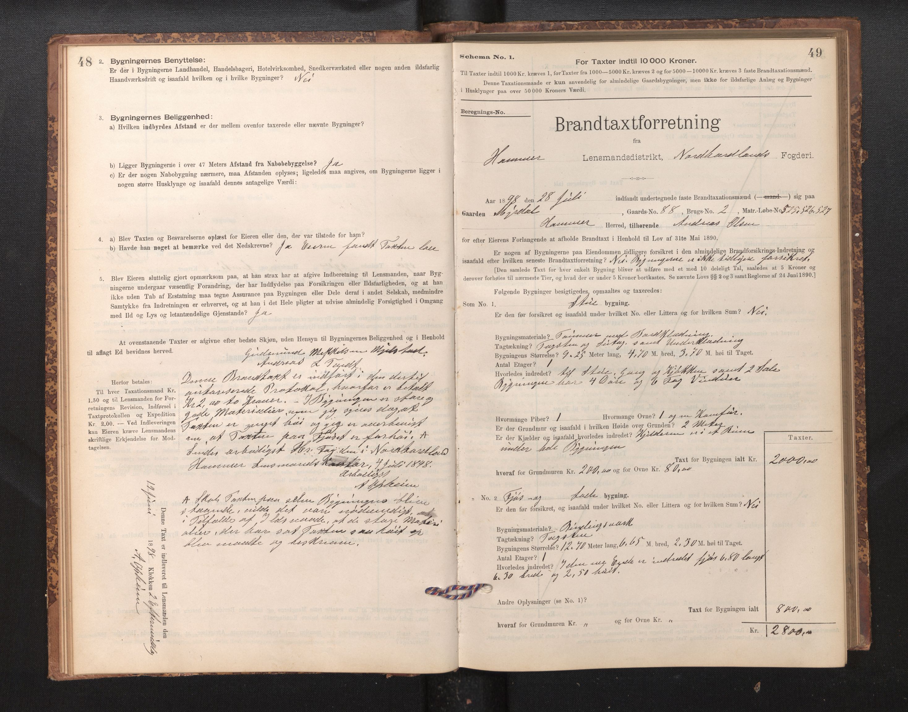 Lensmannen i Hamre, SAB/A-32601/0012/L0004: Branntakstprotokoll, skjematakst, 1895-1920, p. 48-49