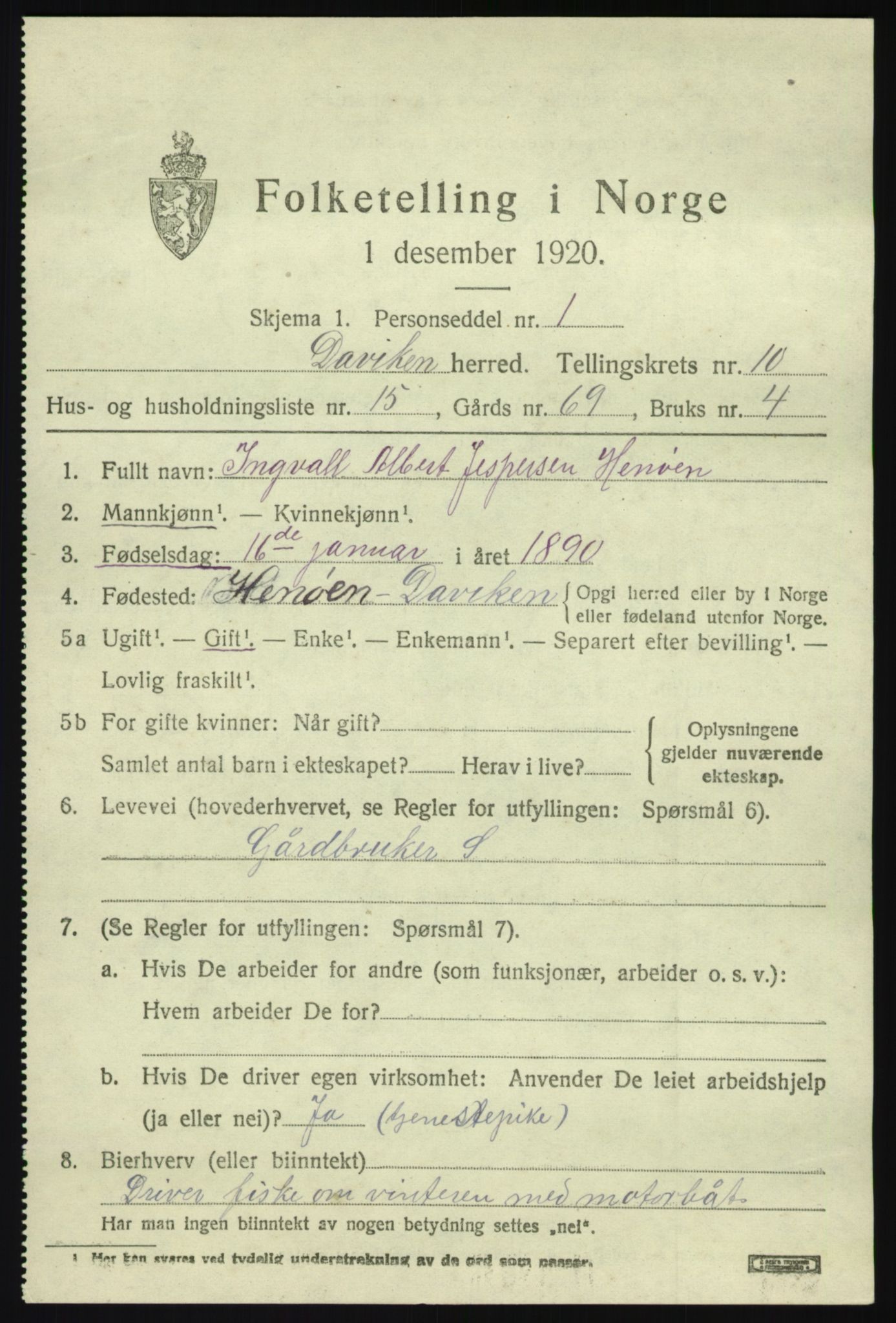 SAB, 1920 census for Davik, 1920, p. 5287