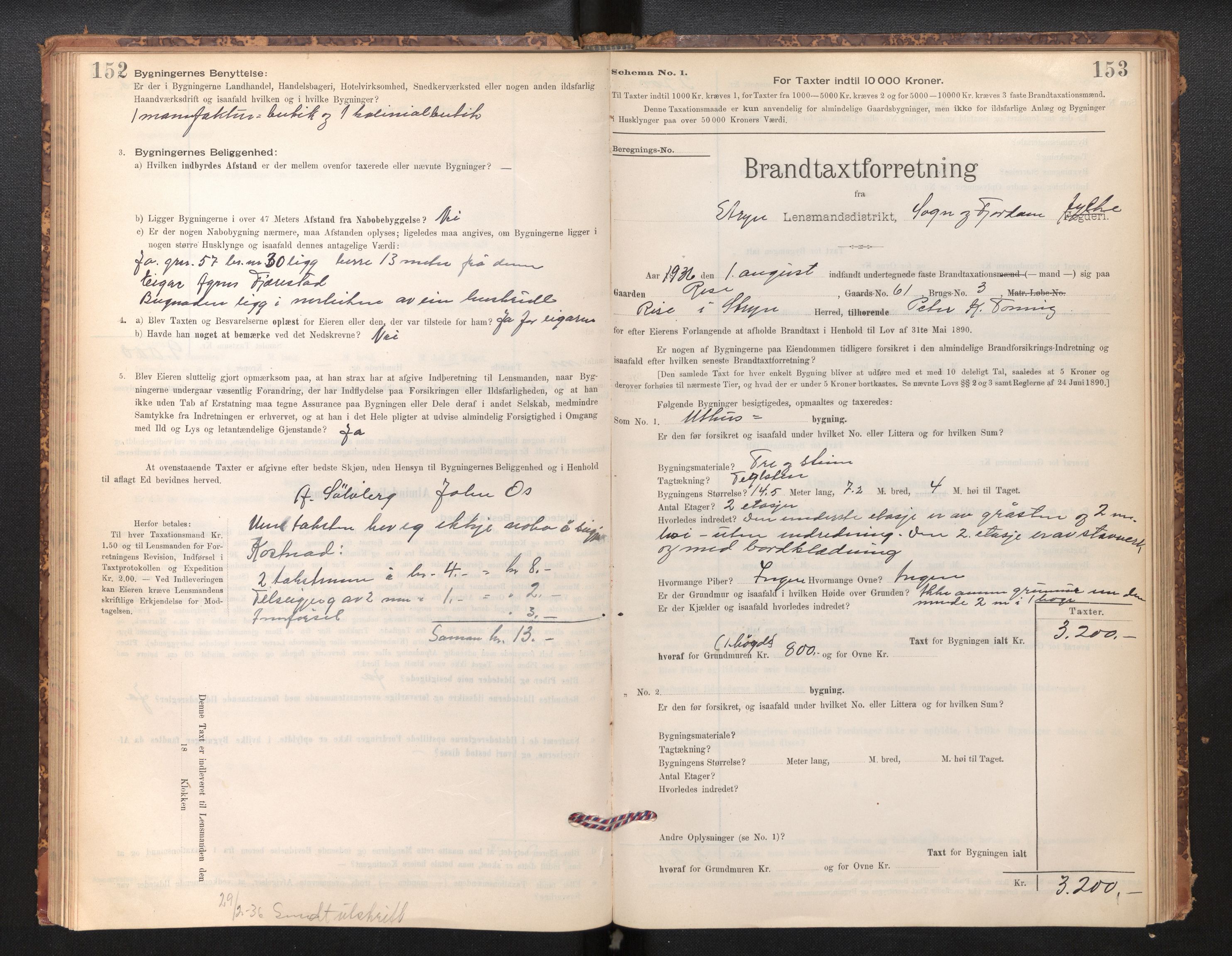 Lensmannen i Stryn og Innvik, SAB/A-30201/0012/L0002: Branntakstprotokoll, skjematakst, 1894-1942, p. 152-153