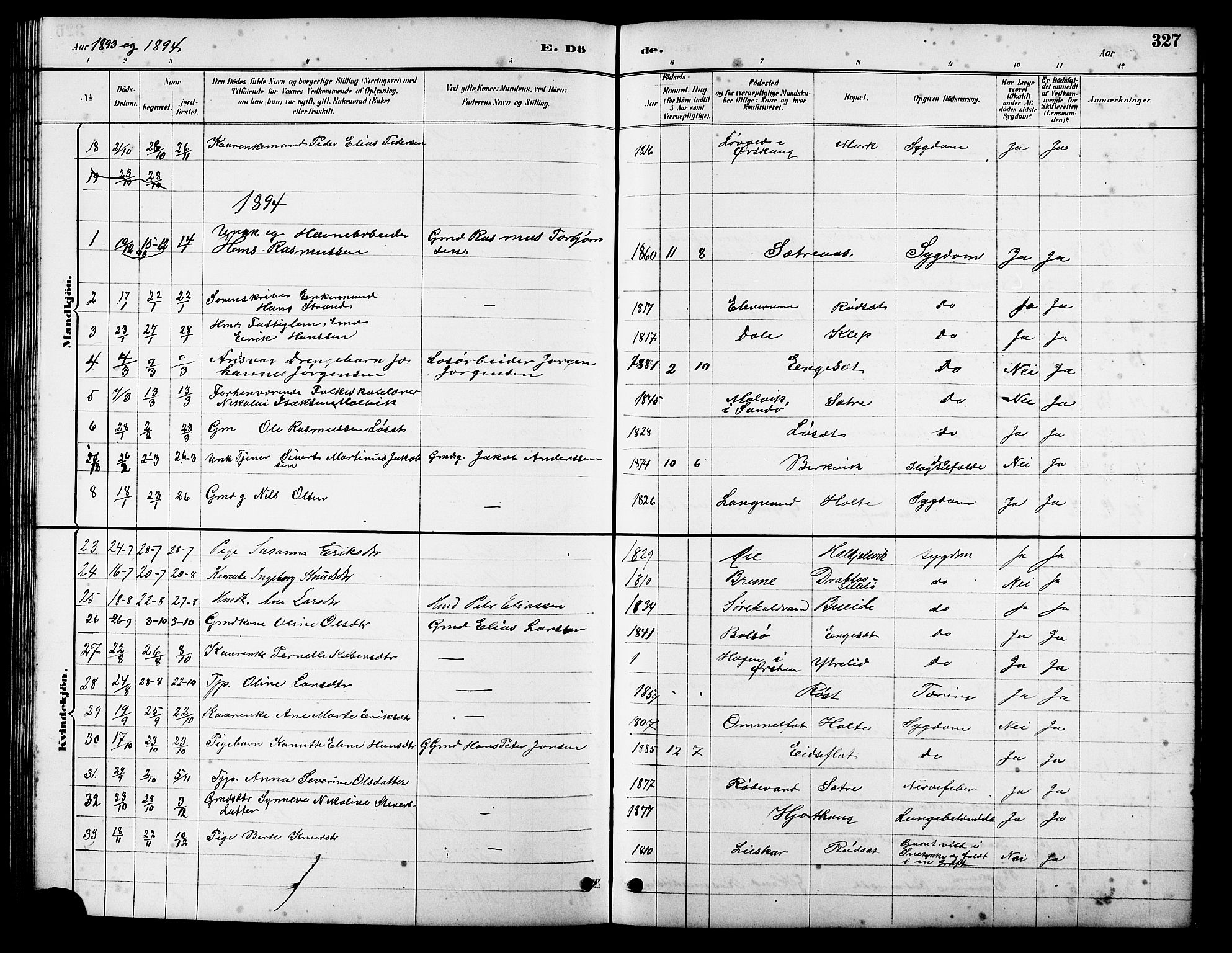 Ministerialprotokoller, klokkerbøker og fødselsregistre - Møre og Romsdal, SAT/A-1454/511/L0158: Parish register (copy) no. 511C04, 1884-1903, p. 327