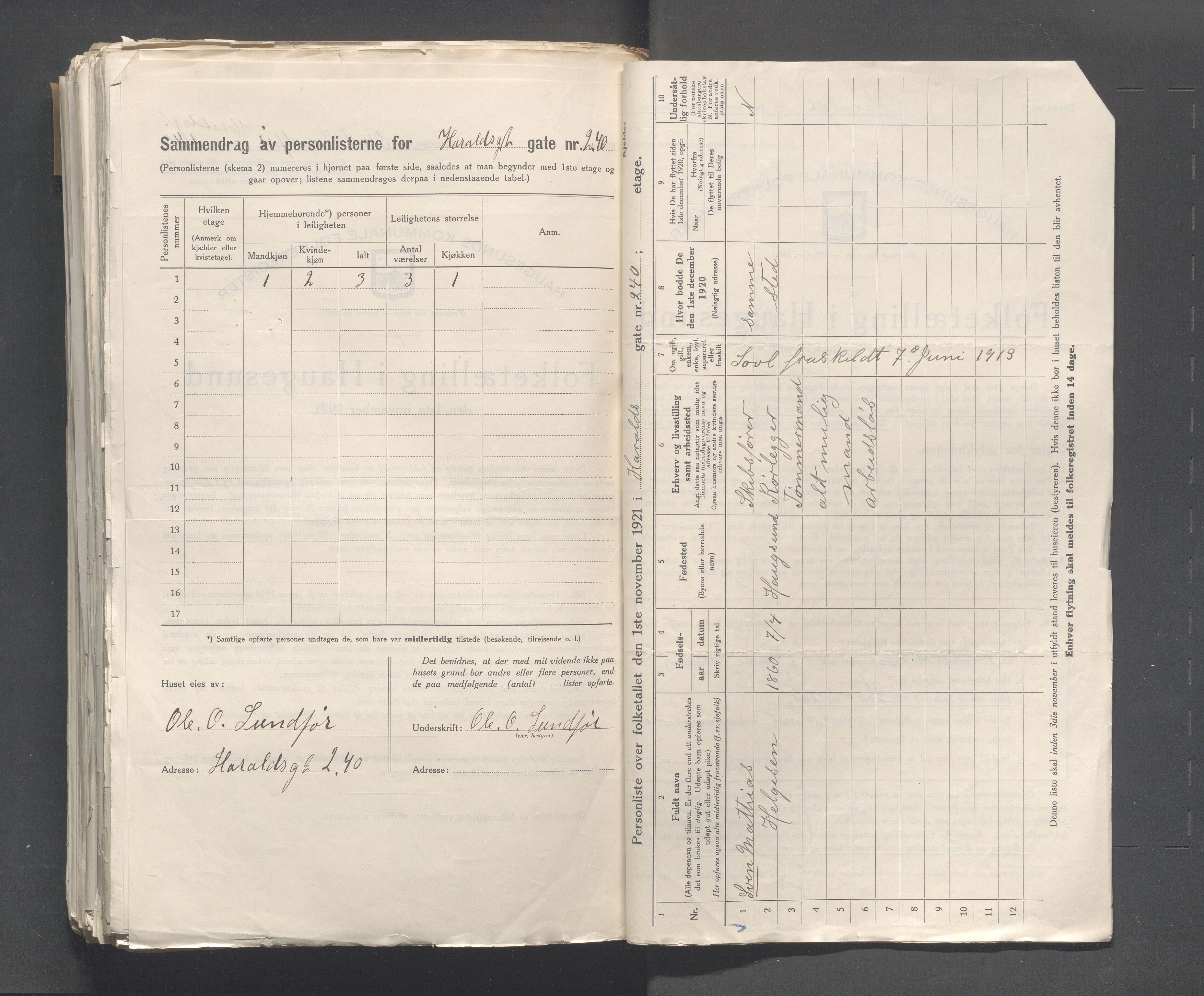 IKAR, Local census 1.11.1921 for Haugesund, 1921, p. 1860