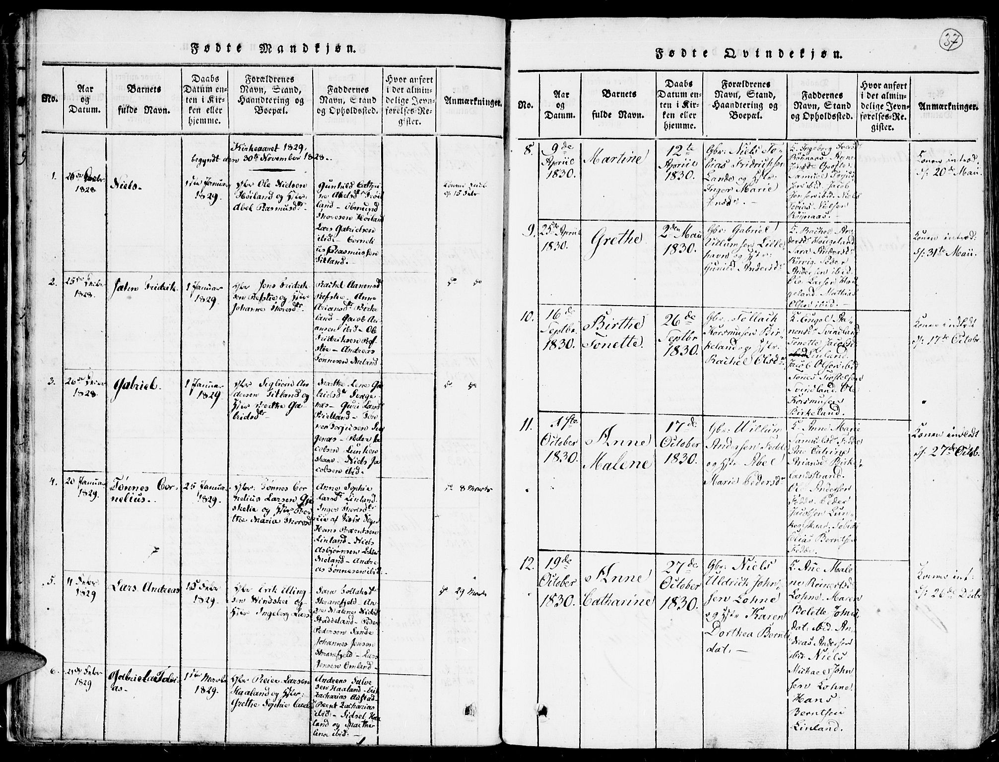 Kvinesdal sokneprestkontor, SAK/1111-0026/F/Fa/Faa/L0001: Parish register (official) no. A 1, 1815-1849, p. 37