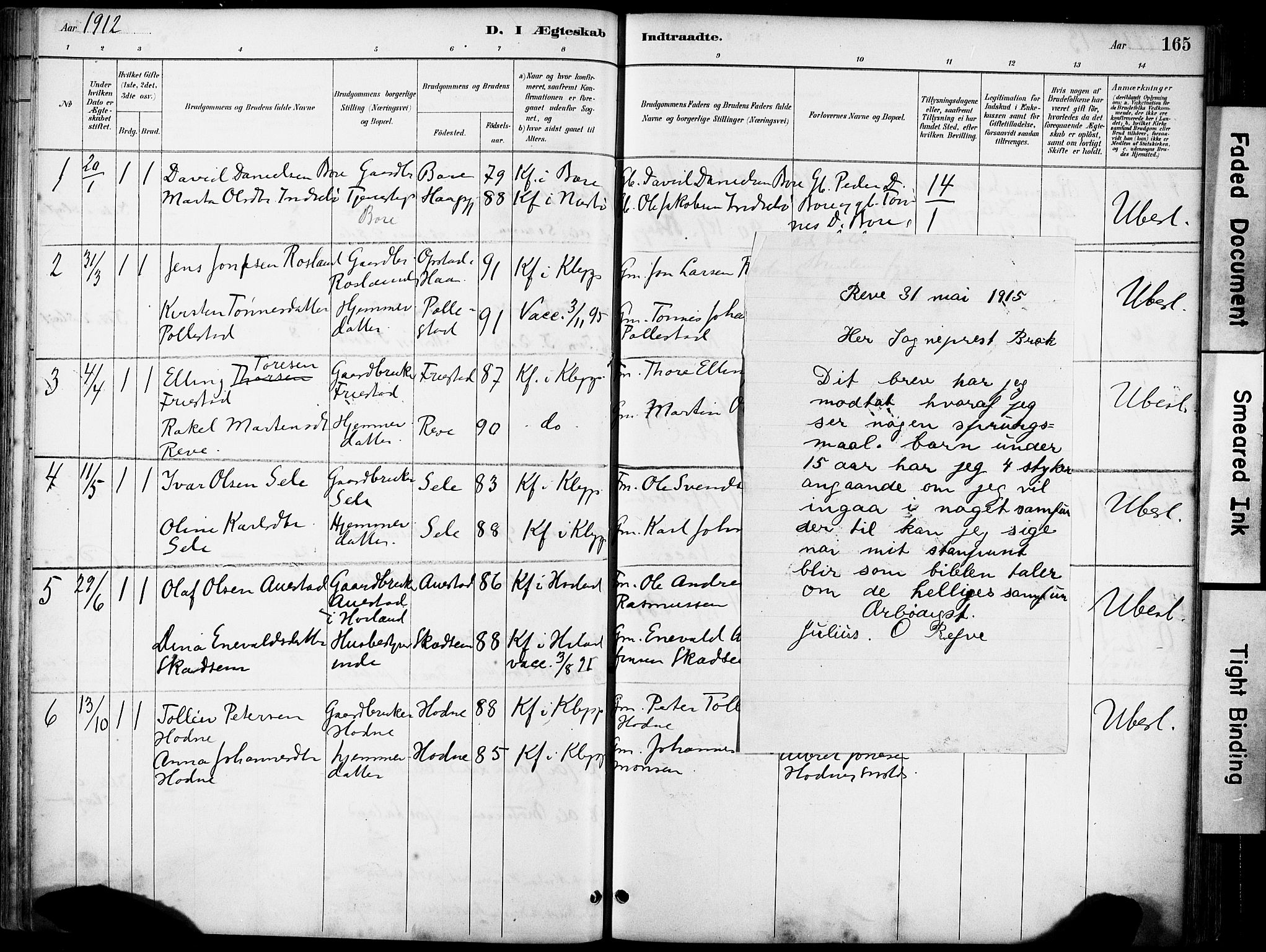 Klepp sokneprestkontor, SAST/A-101803/001/3/30BA/L0008: Parish register (official) no. A 9, 1886-1919, p. 165