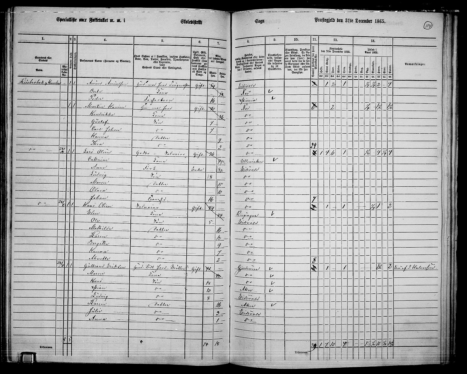 RA, 1865 census for Eidsvoll, 1865, p. 100