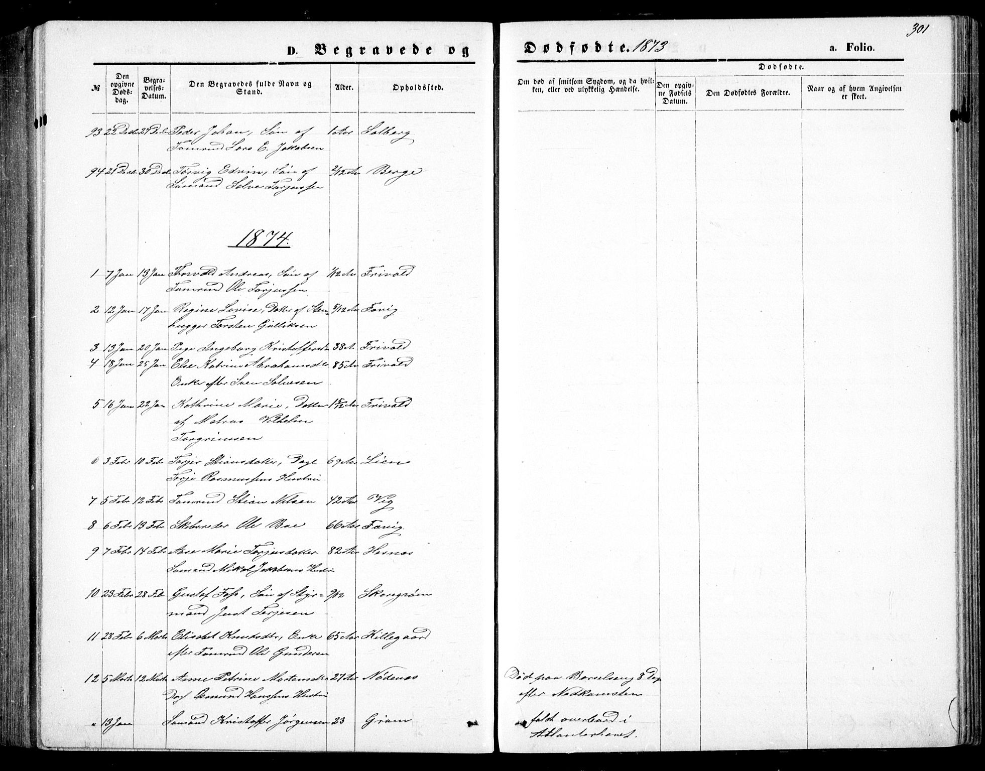 Fjære sokneprestkontor, SAK/1111-0011/F/Fb/L0010: Parish register (copy) no. B 10, 1871-1880, p. 301